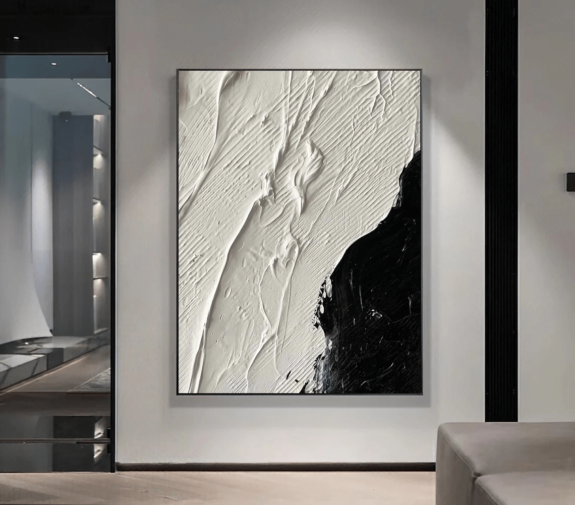 Monochrome Abstract Canvas Art | Large Texture Wall Decor TC 071 - Texarart