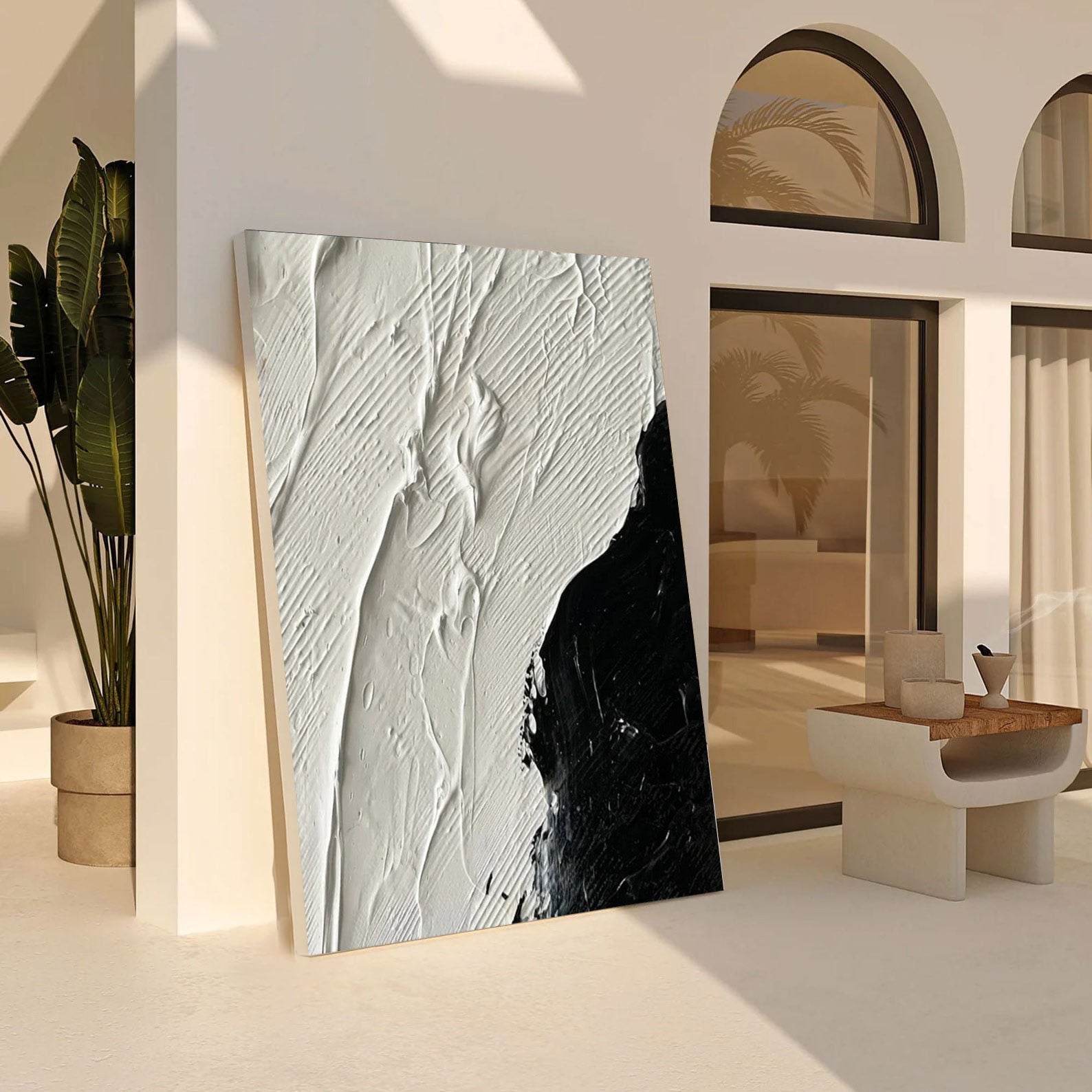 Black and White Textured Abstract Oil Painting - Modern Minimalist JJ 056 - Texarart