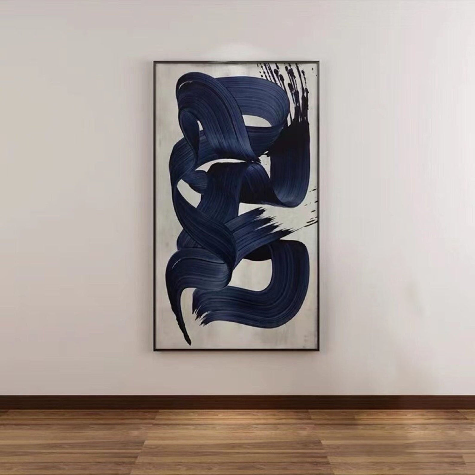 Blue Brushstroke Abstract Oil Painting, Modern Minimalist Art Wall Decor TB 050 - Texarart