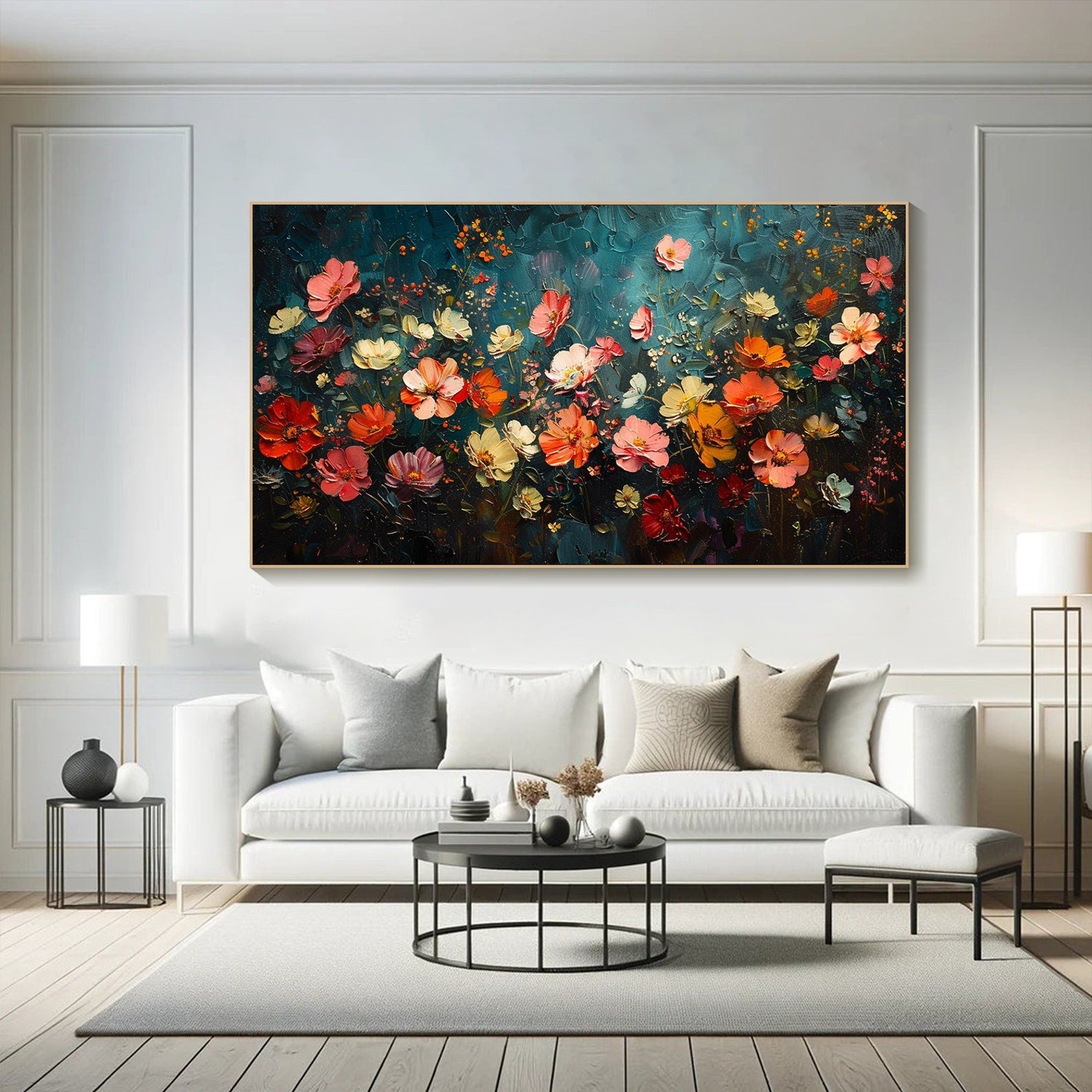 Dark Blue Green Abstract Floral, Modern Lively Decor TB 069 - Texarart