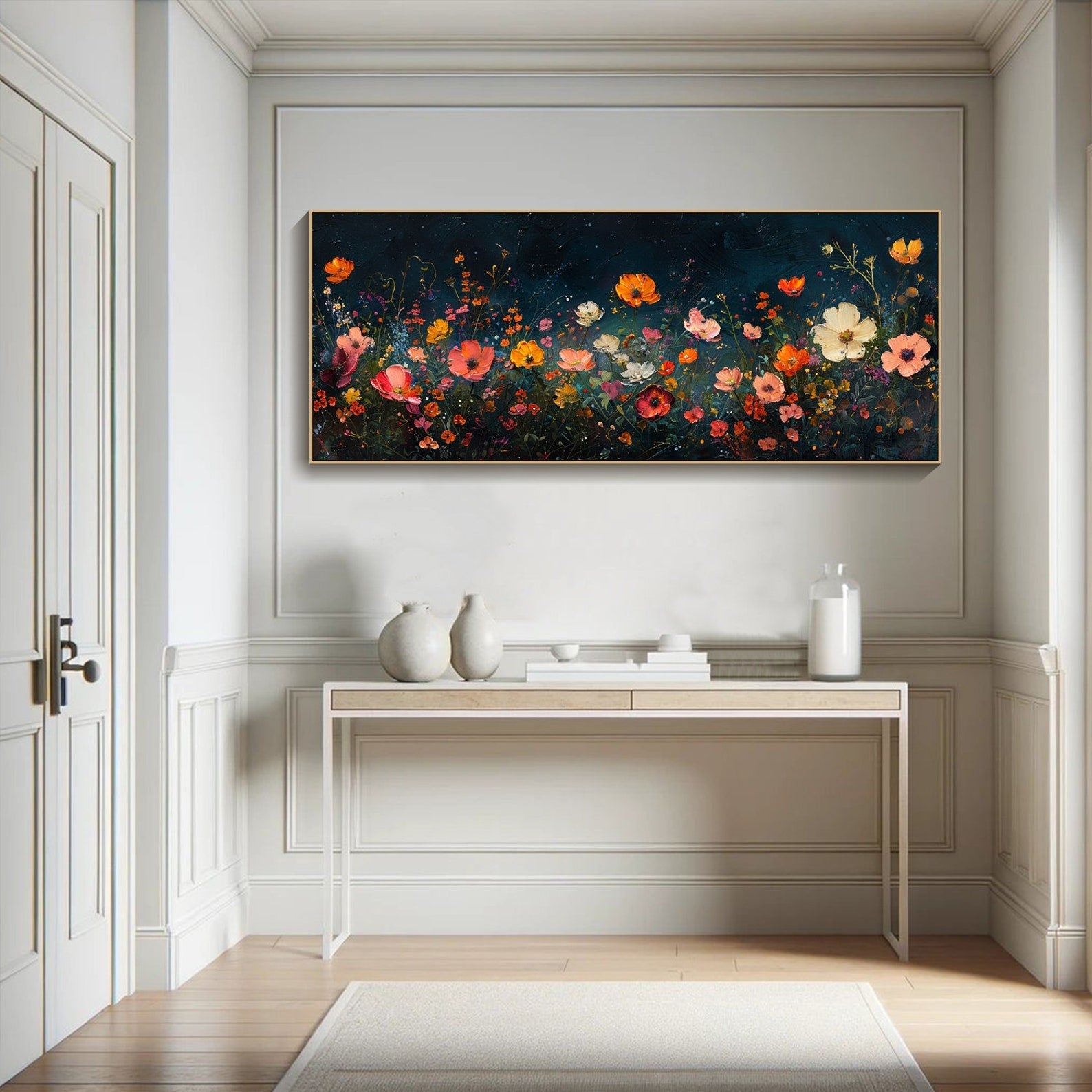 Dark Background Abstract Floral Oil Painting, Modern Romantic TB 068 - Texarart