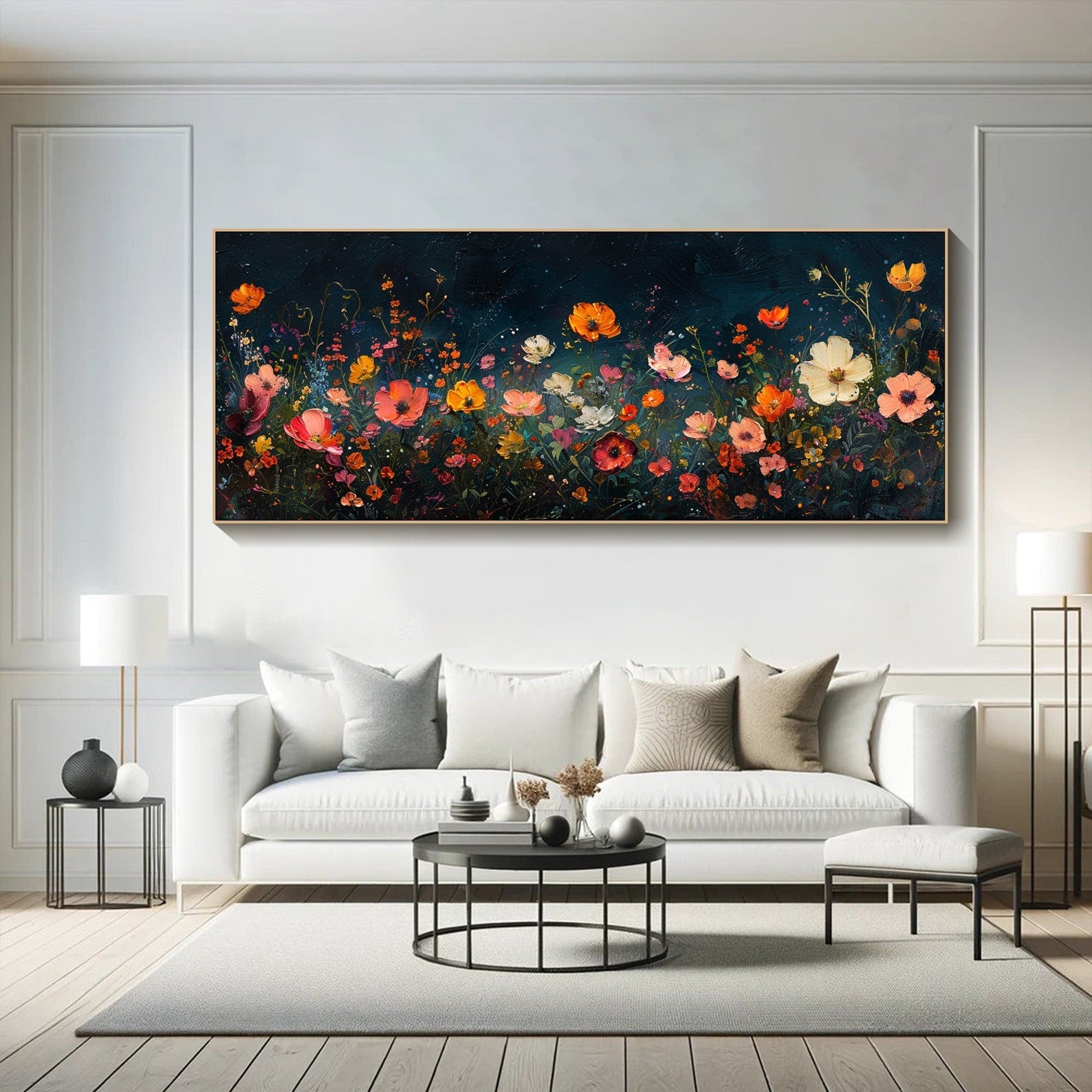 Dark Background Abstract Floral Oil Painting, Modern Romantic TB 068 - Texarart