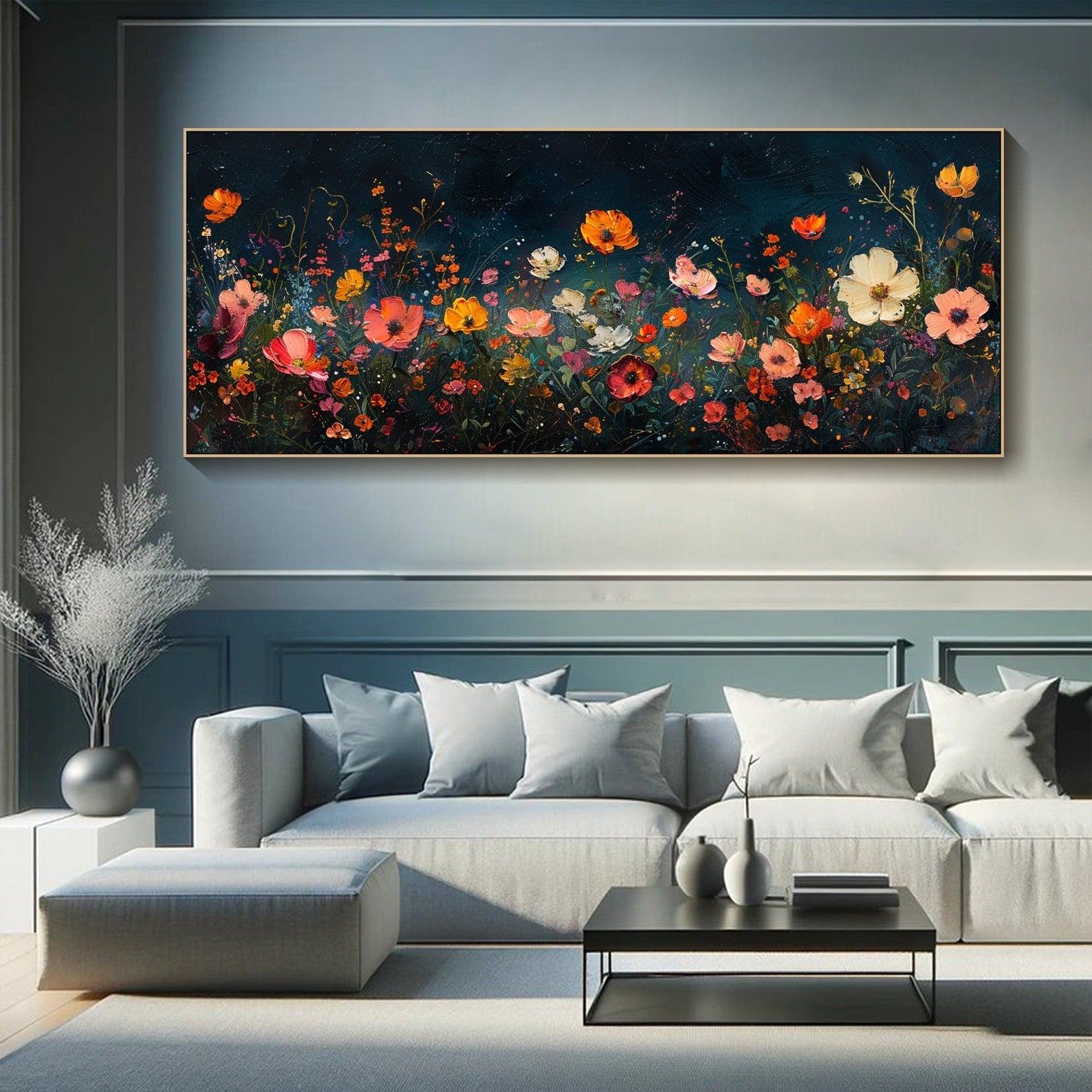Dark Background Abstract Floral Oil Painting, Modern Romantic TB 068 - Texarart
