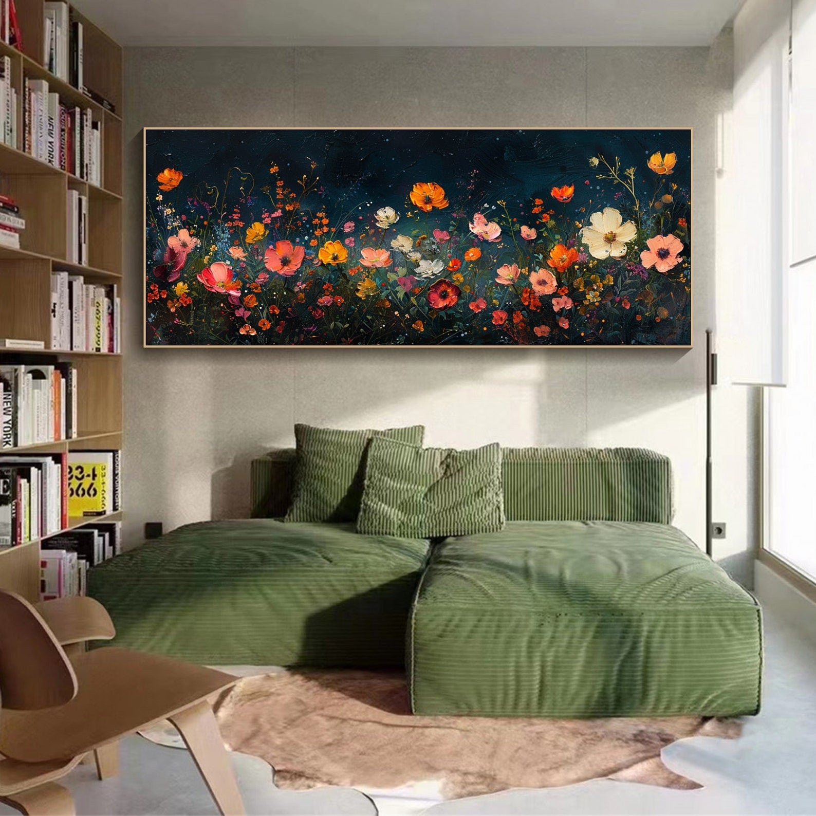 Dark Background Abstract Floral Oil Painting, Modern Romantic TB 068 - Texarart
