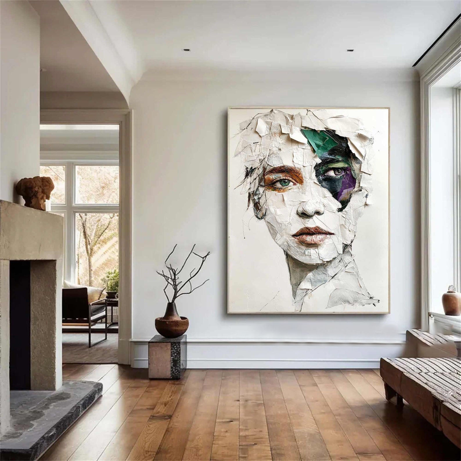 Modern Abstract Portrait Art, White Gray Green Purple TB 062 - Texarart