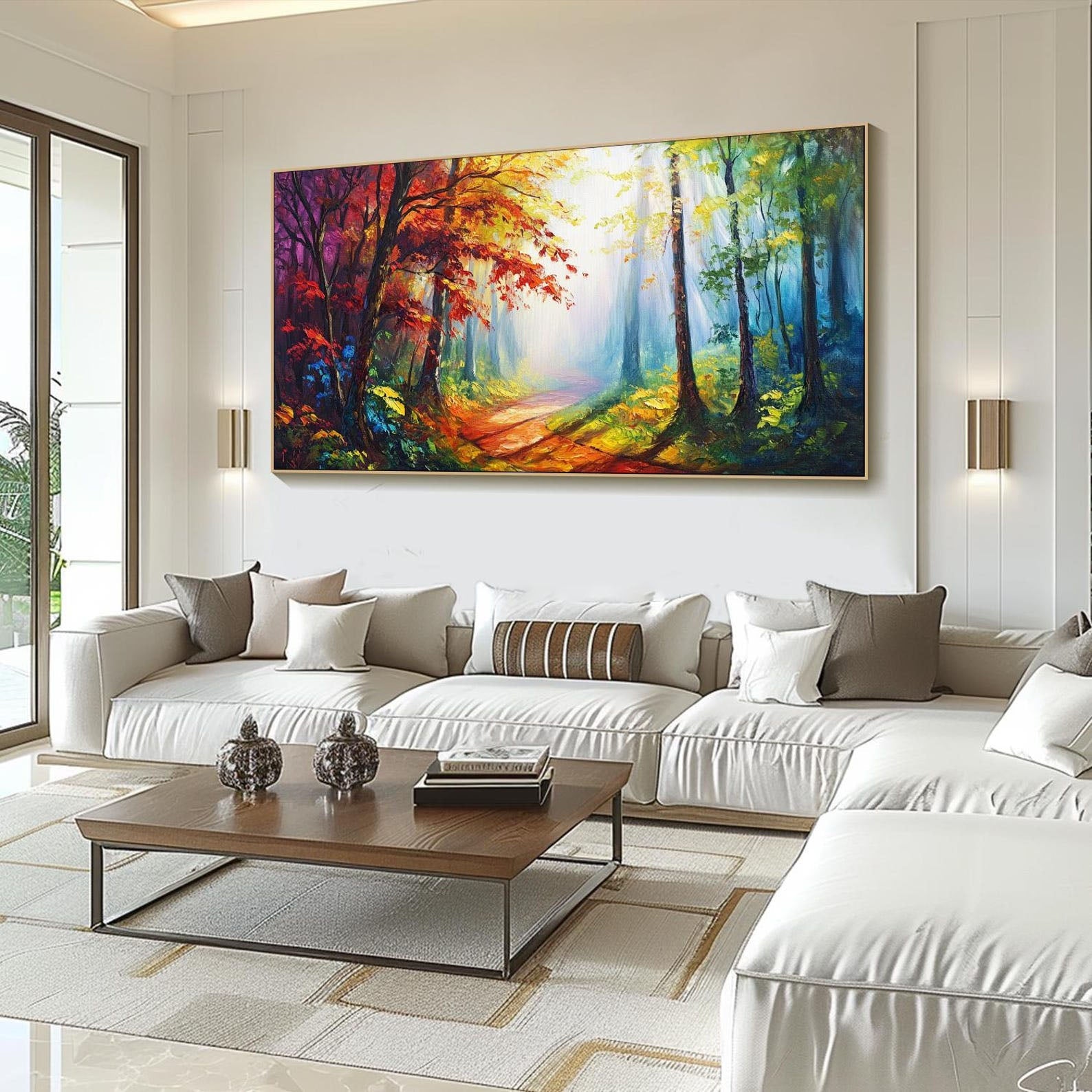 Vibrant Light Abstract Forest Oil Painting, Modern Dreamy TB 070 - Texarart