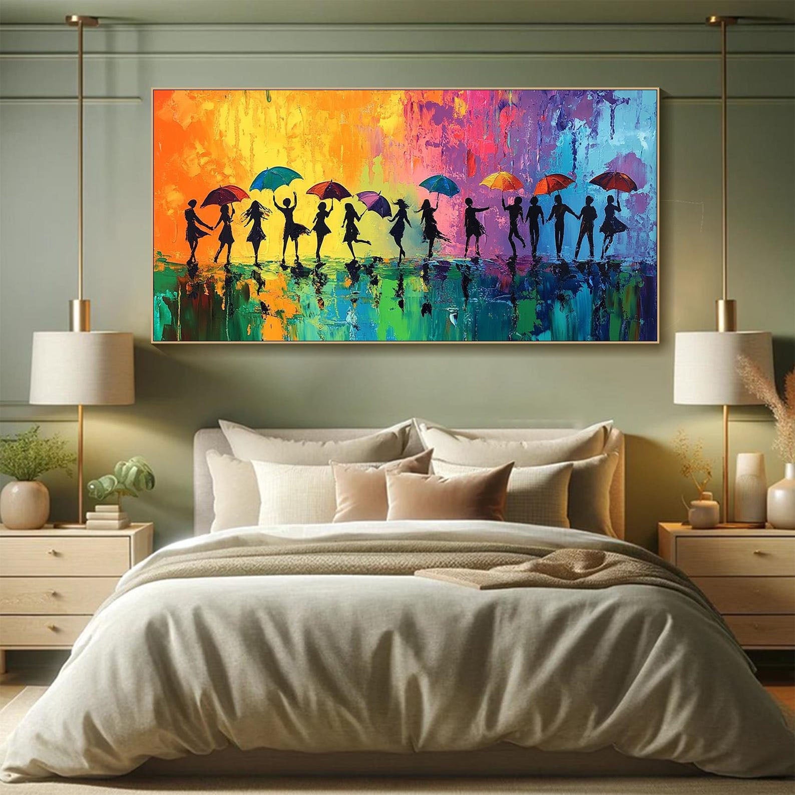 Colorful Rain Dance Abstract Oil Painting, Modern Lively TB 074 - Texarart