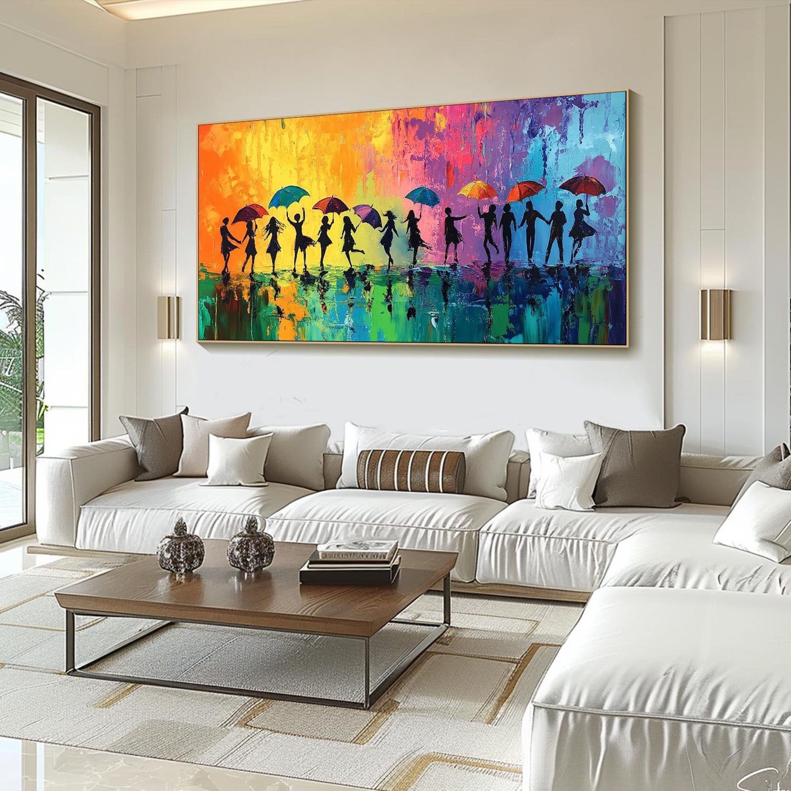 Colorful Rain Dance Abstract Oil Painting, Modern Lively TB 074 - Texarart