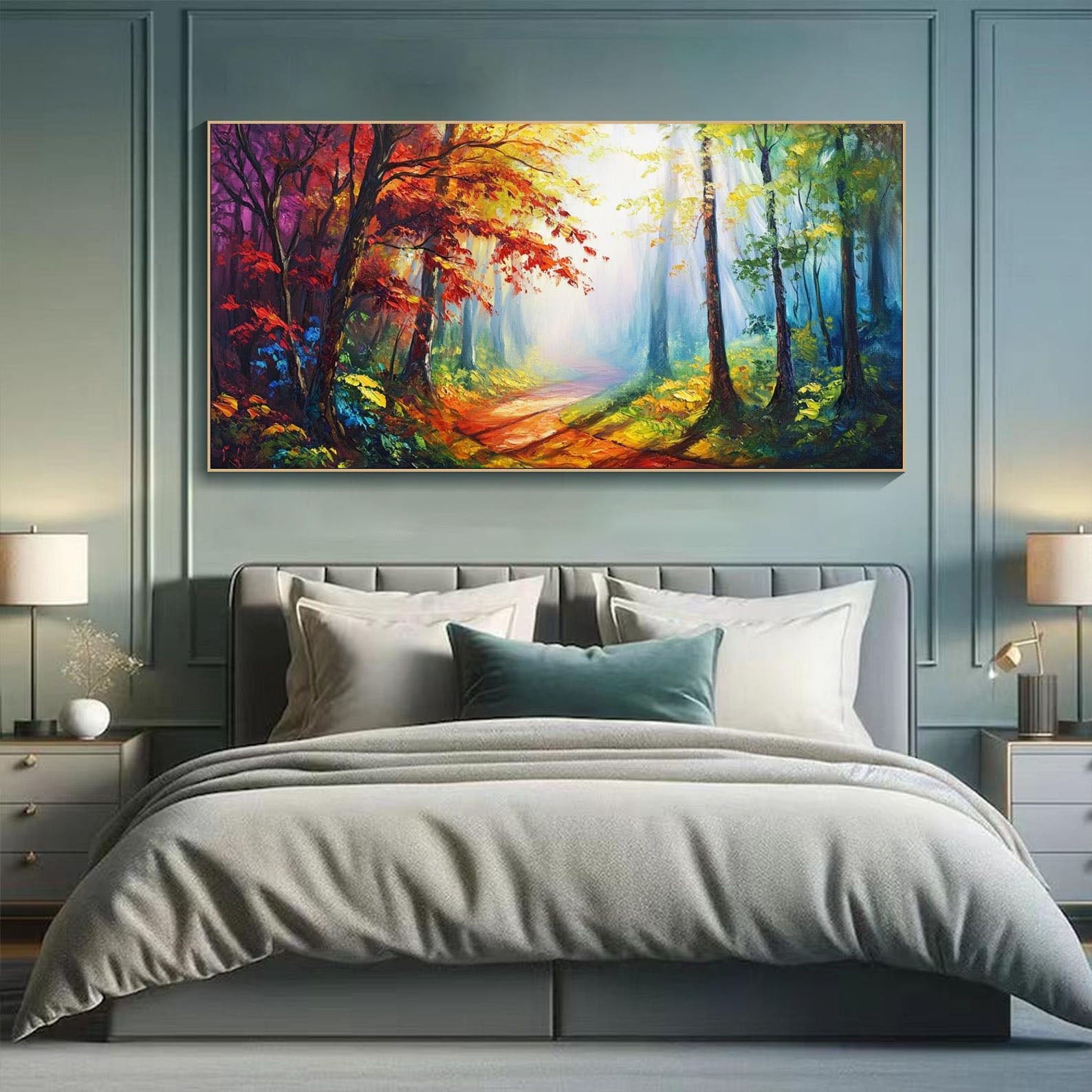 Vibrant Light Abstract Forest Oil Painting, Modern Dreamy TB 070 - Texarart