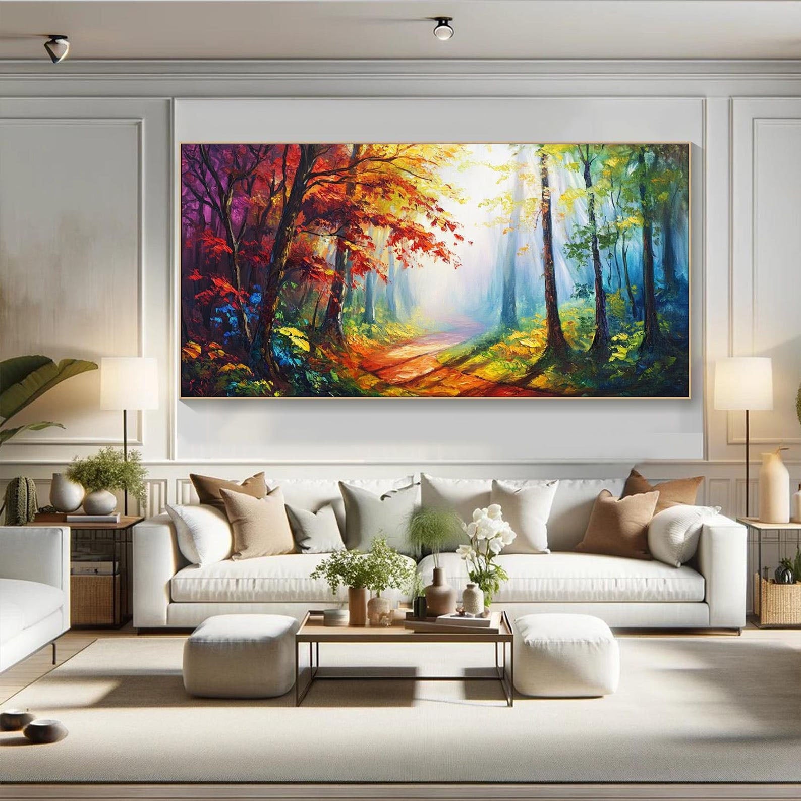 Vibrant Light Abstract Forest Oil Painting, Modern Dreamy TB 070 - Texarart