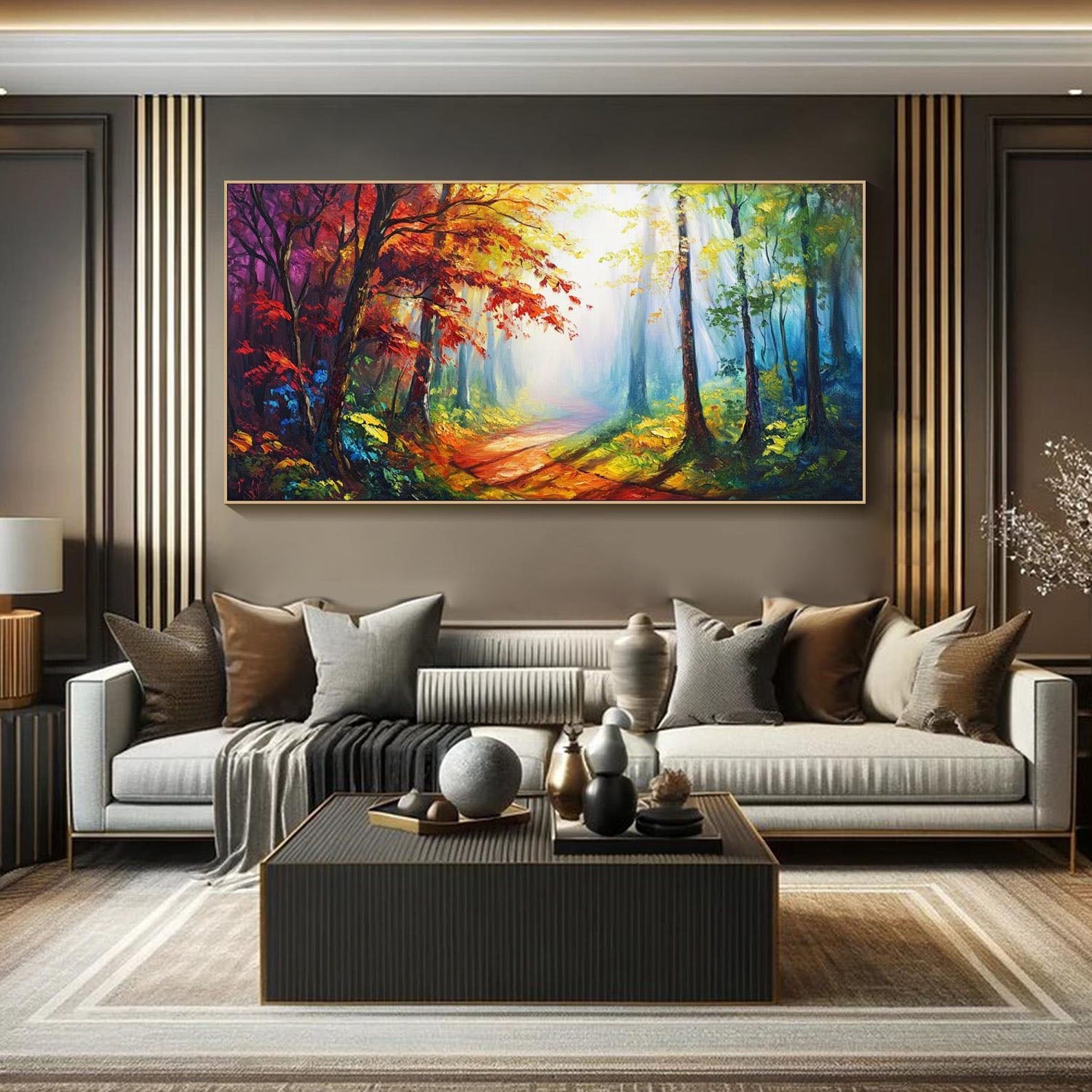 Vibrant Light Abstract Forest Oil Painting, Modern Dreamy TB 070 - Texarart