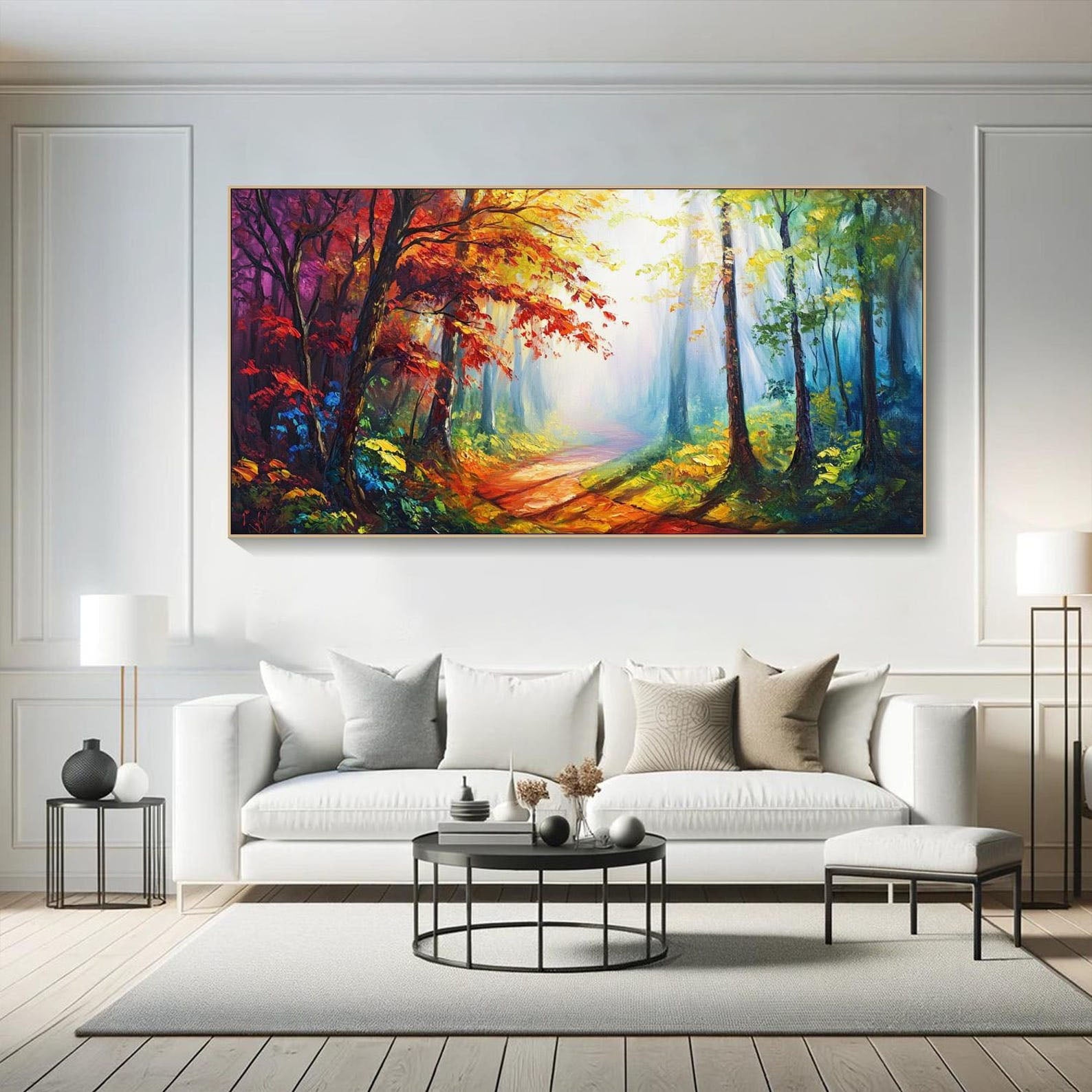 Vibrant Light Abstract Forest Oil Painting, Modern Dreamy TB 070 - Texarart