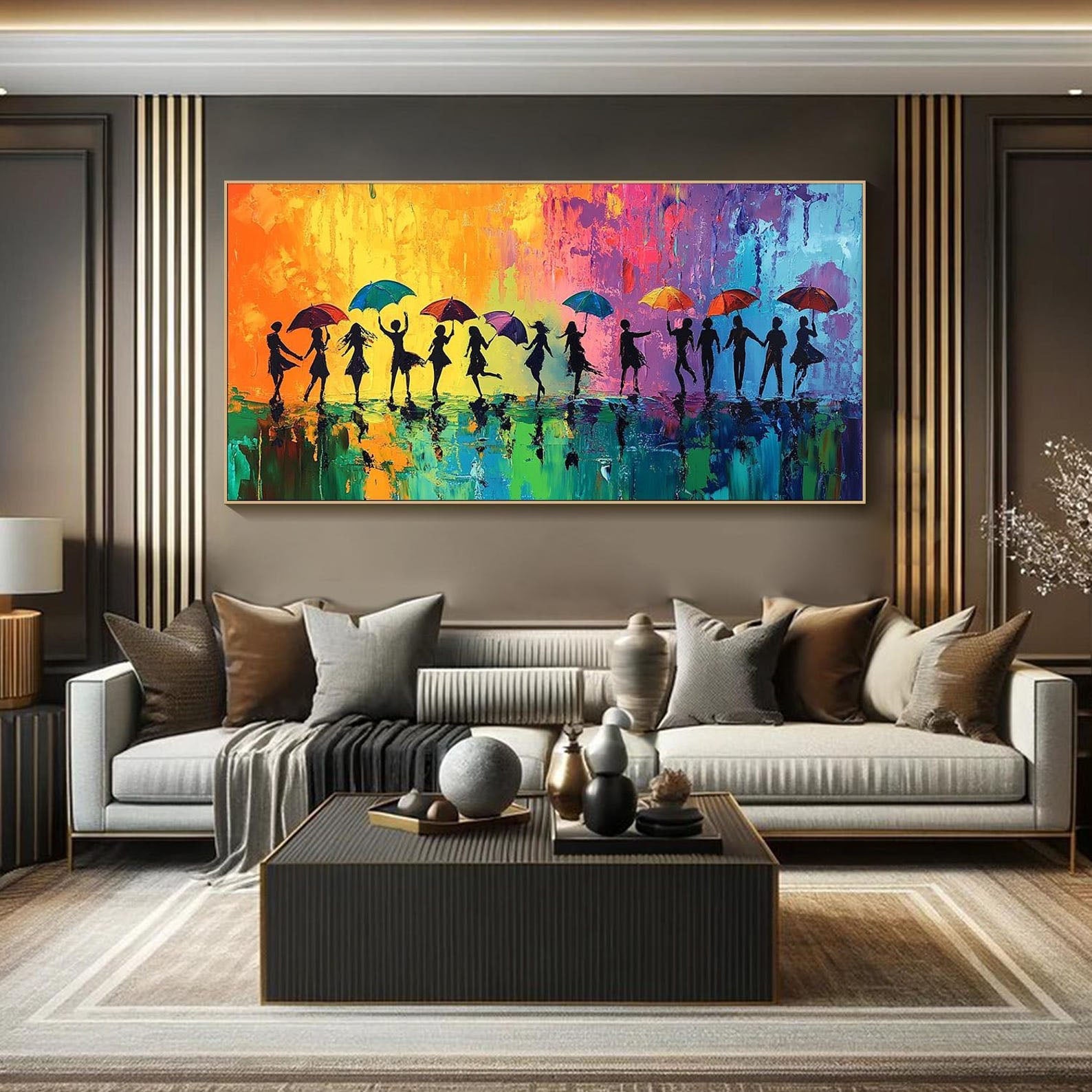 Colorful Rain Dance Abstract Oil Painting, Modern Lively TB 074 - Texarart