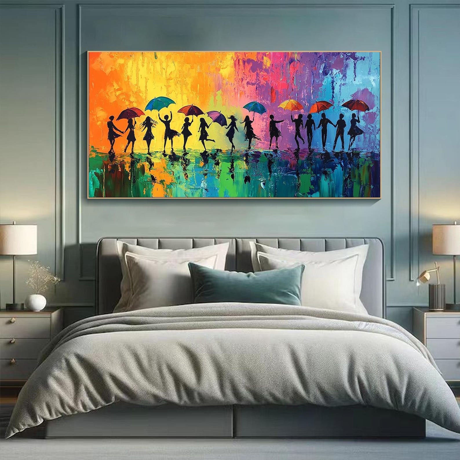 Colorful Rain Dance Abstract Oil Painting, Modern Lively TB 074 - Texarart