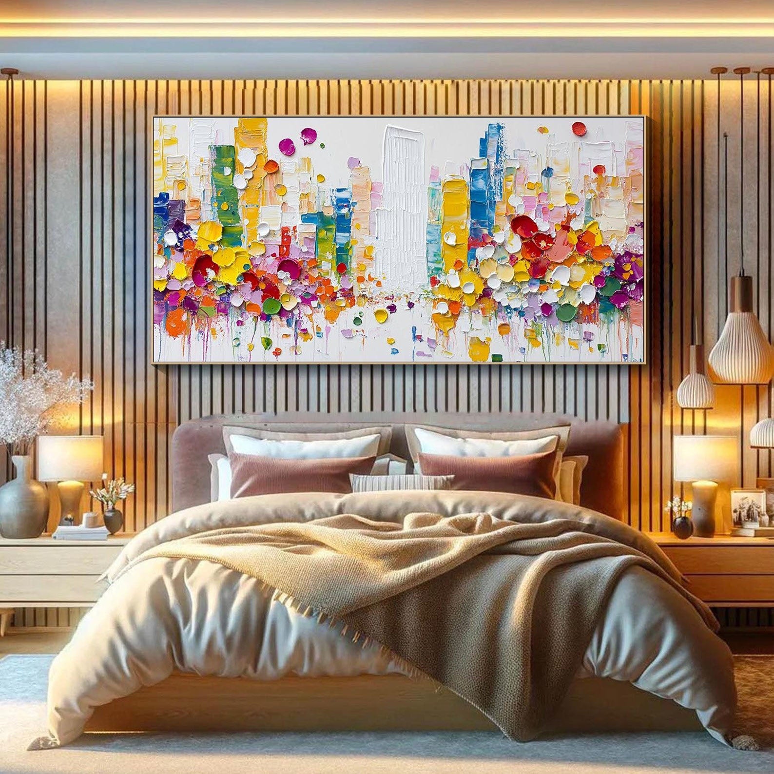 Modern Abstract City Oil Painting, Colorful 3D Street TB 067 - Texarart