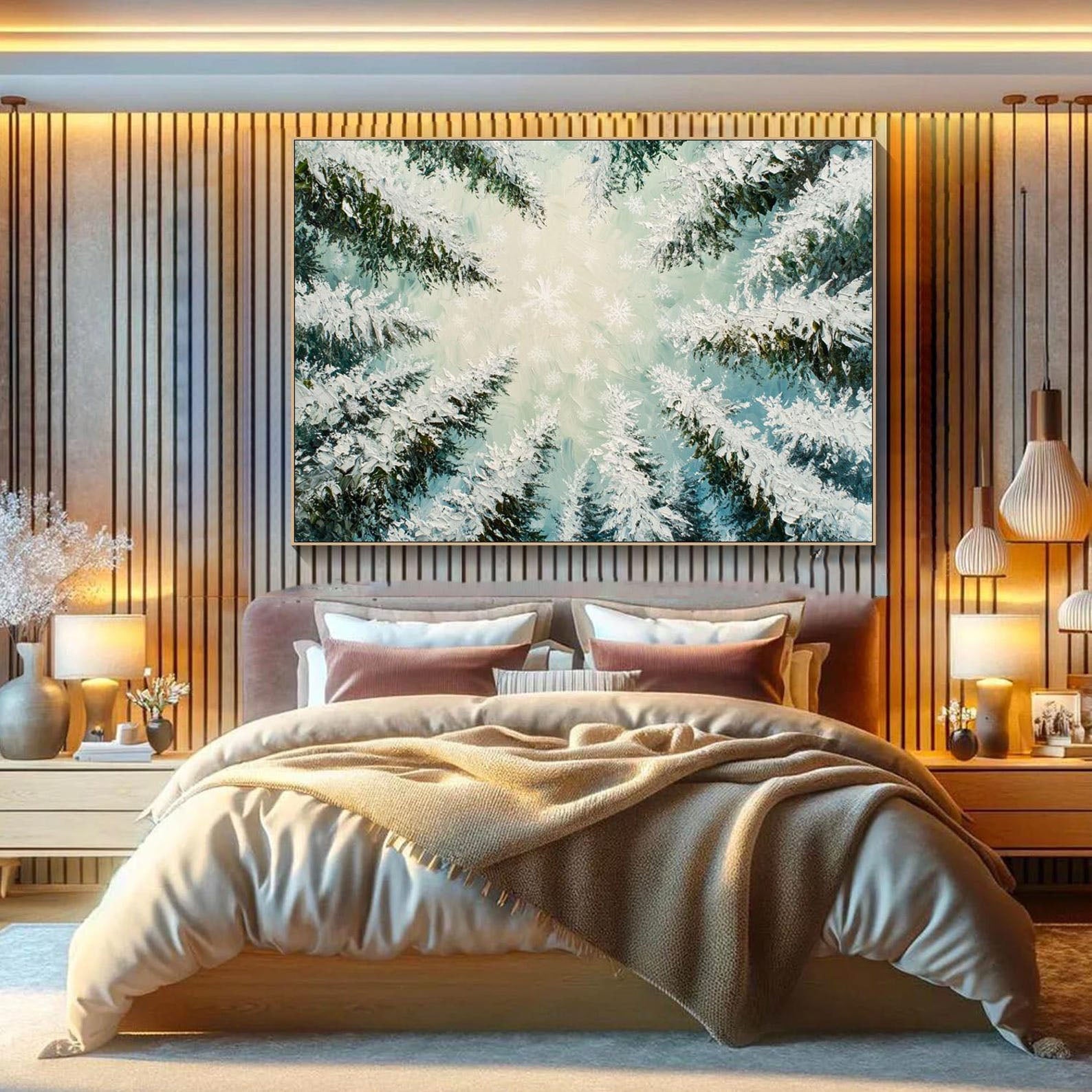 Snowy Forest Oil Painting - Ice - Covered Trees Art TB 010 - Texarart