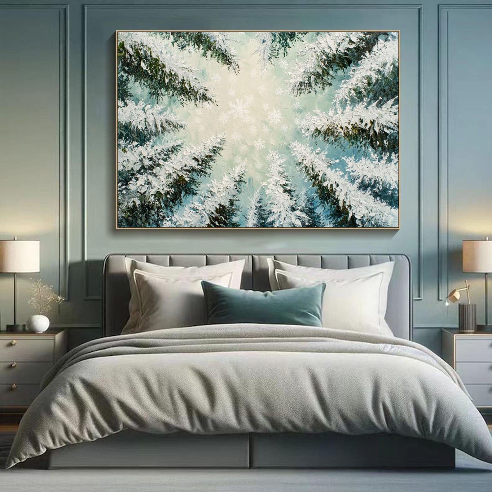 Snowy Forest Oil Painting - Ice - Covered Trees Art TB 010 - Texarart