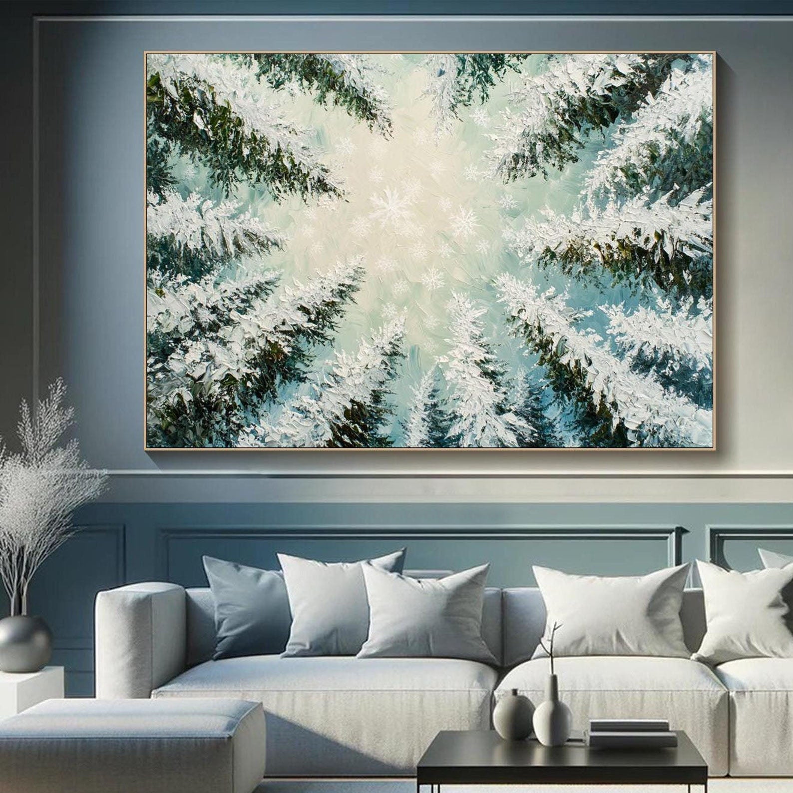 Snowy Forest Oil Painting - Ice - Covered Trees Art TB 010 - Texarart