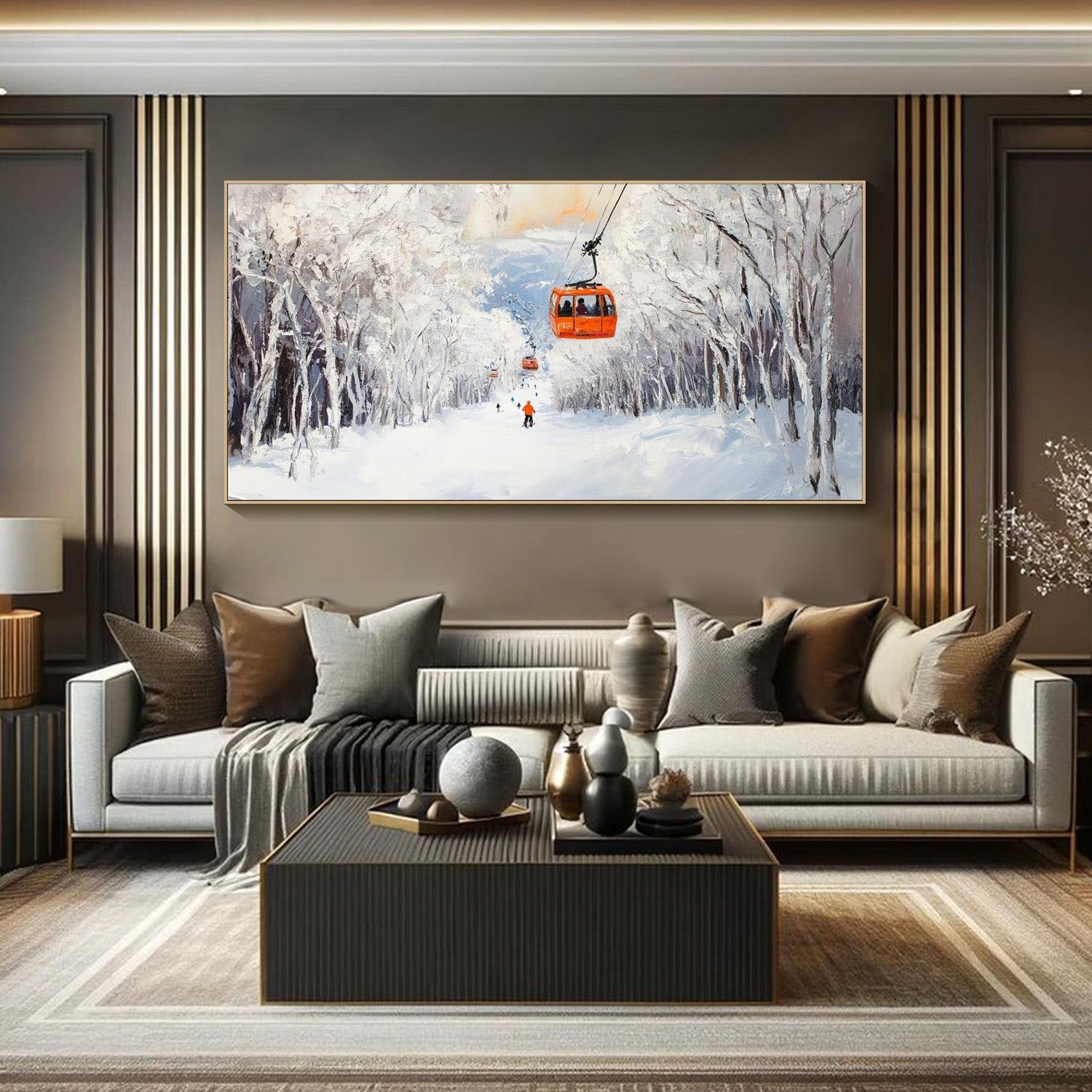 Winter Snow Mountain Abstract Art, Modern Ski Scene TB 075 - Texarart