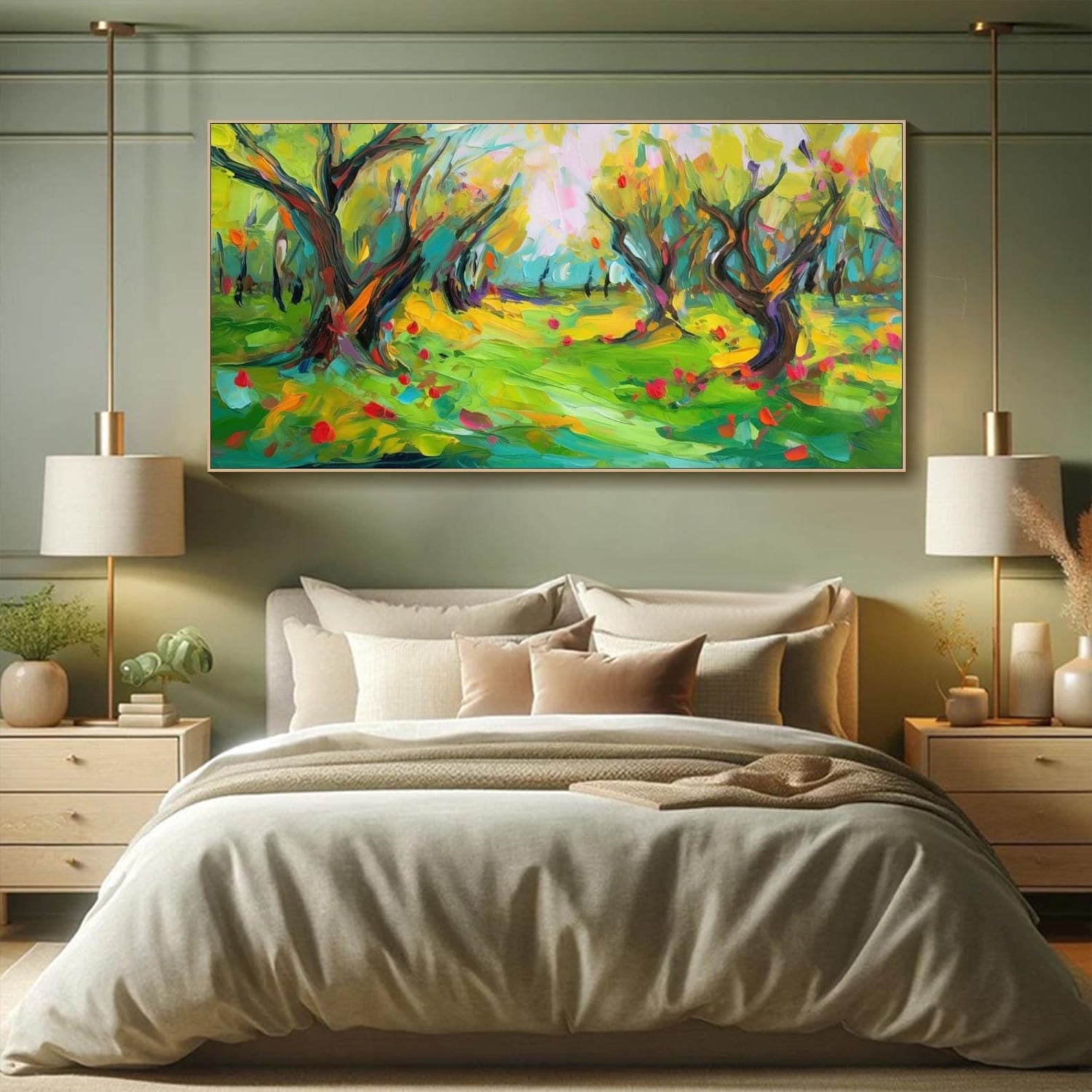 Vibrant Color Abstract Landscape Oil Painting, Modern Art Wall Decor TB 043 - Texarart