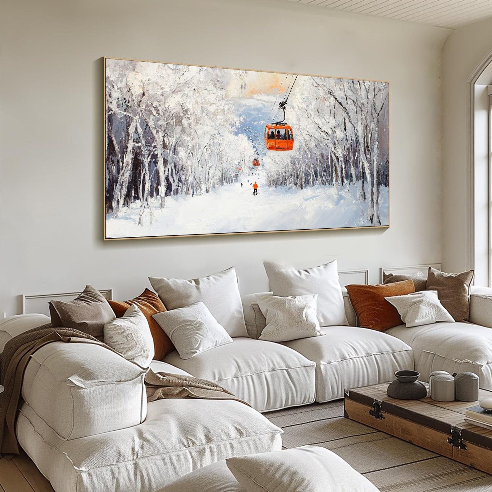 Winter Snow Mountain Abstract Art, Modern Ski Scene TB 075 - Texarart