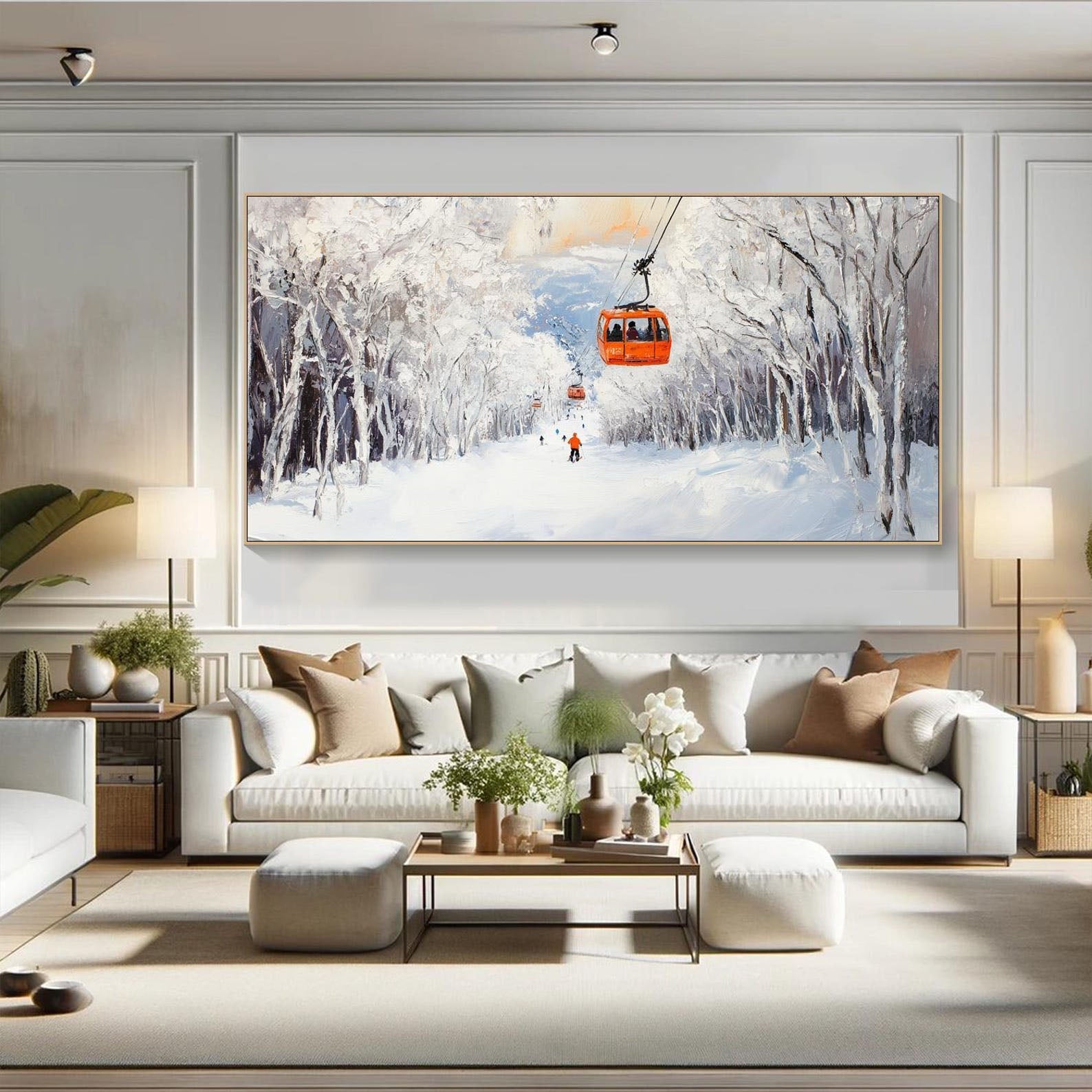 Winter Snow Mountain Abstract Art, Modern Ski Scene TB 075 - Texarart