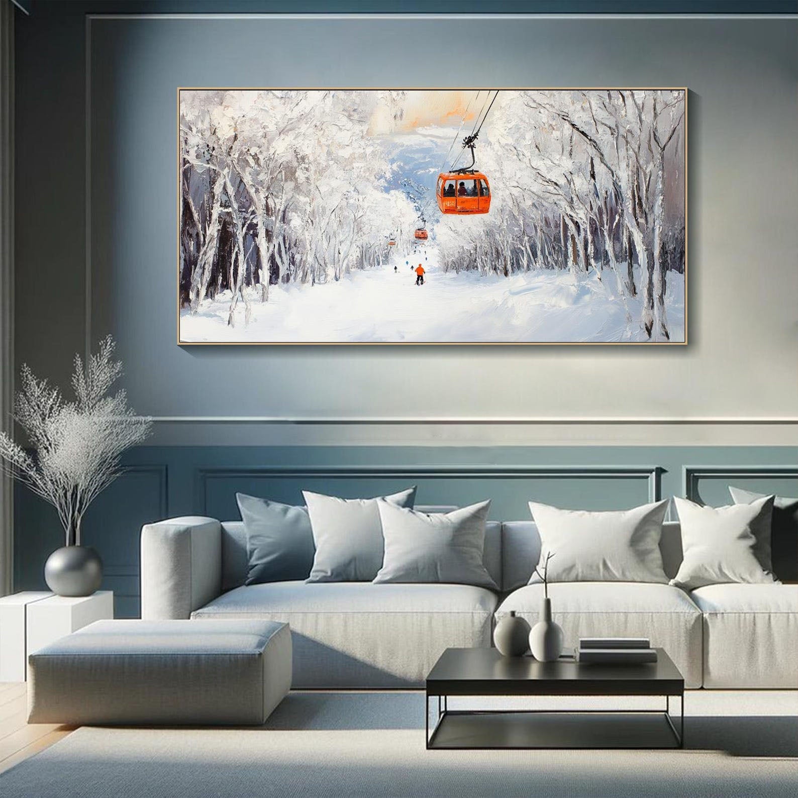 Winter Snow Mountain Abstract Art, Modern Ski Scene TB 075 - Texarart