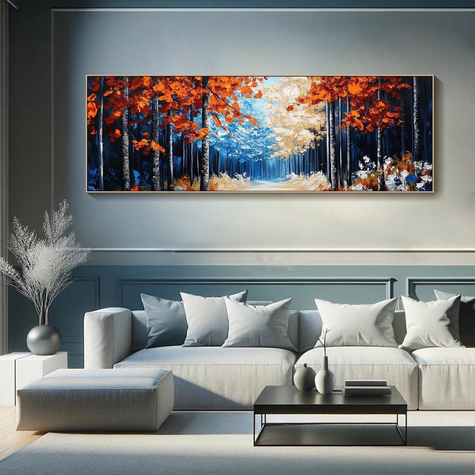 Modern Abstract Forest Painting, Autumn Winter Color Decor TB 053 - Texarart