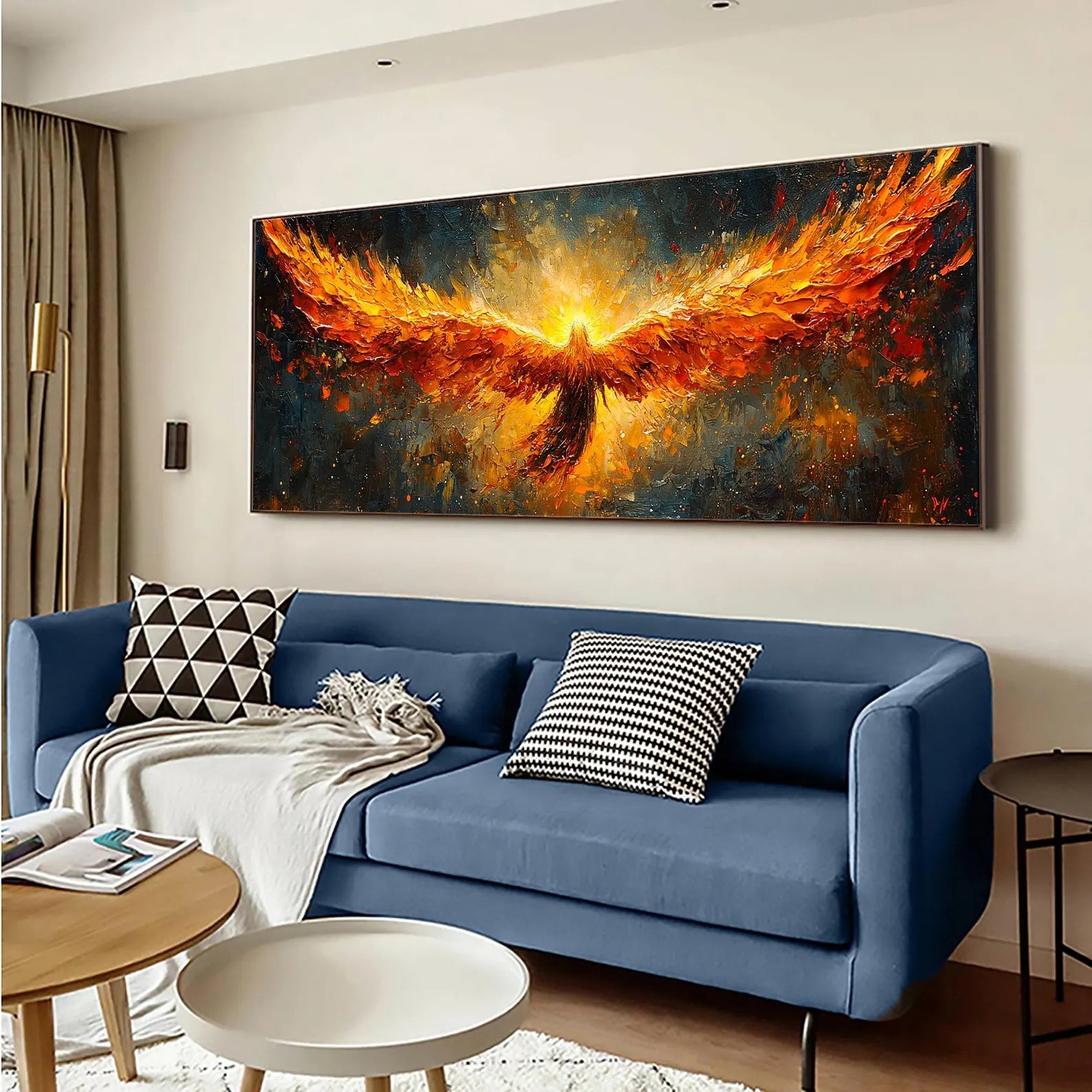 Textured Phoenix Rising Oil Painting | Large Fiery Wall Art Decor ZZ 007 - Texarart