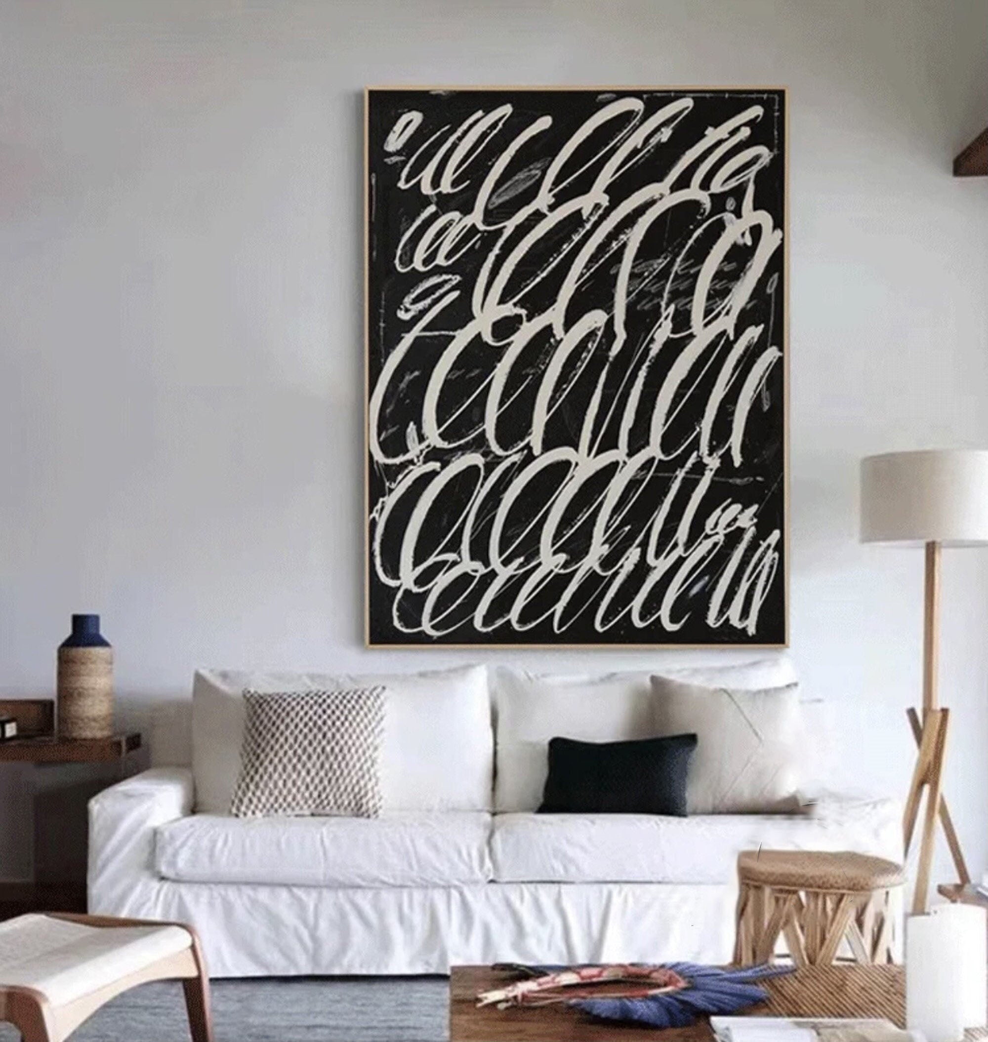 Black and White Abstract Calligraphy - Modern Art Decor TB 057 - Texarart
