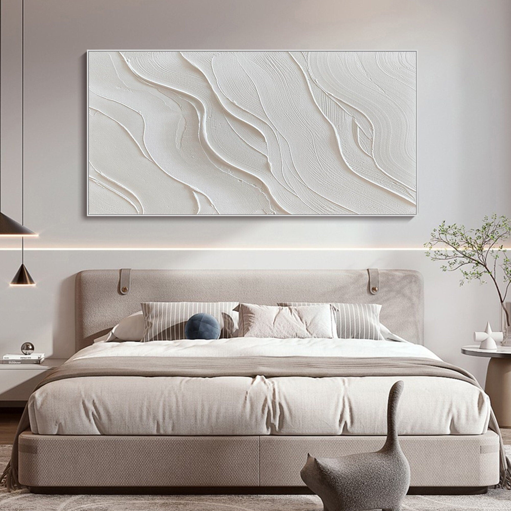 White Textured Canvas Art - Minimalist Ocean Wave Design TB 001 - Texarart