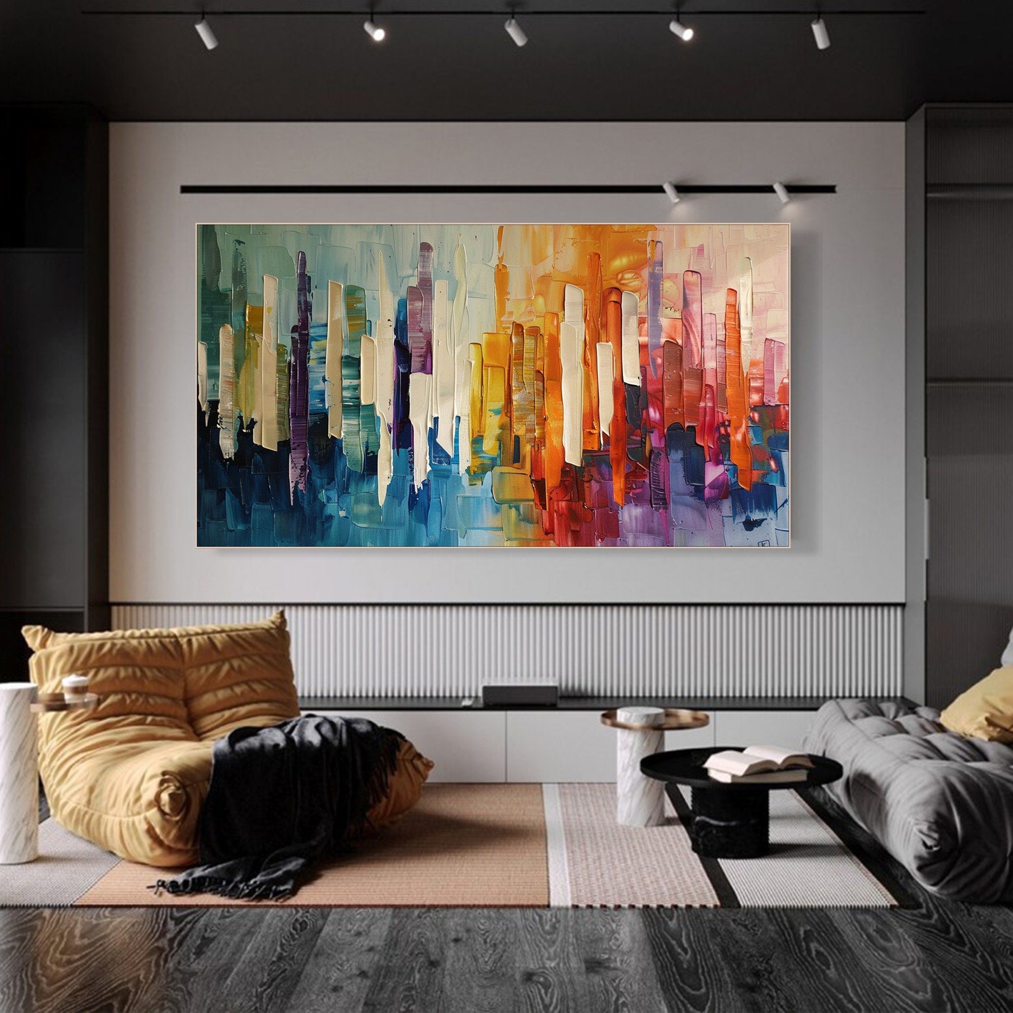 Modern City Abstract Oil Painting, Colorful Skyline Art Wall Decor TB 055 - Texarart