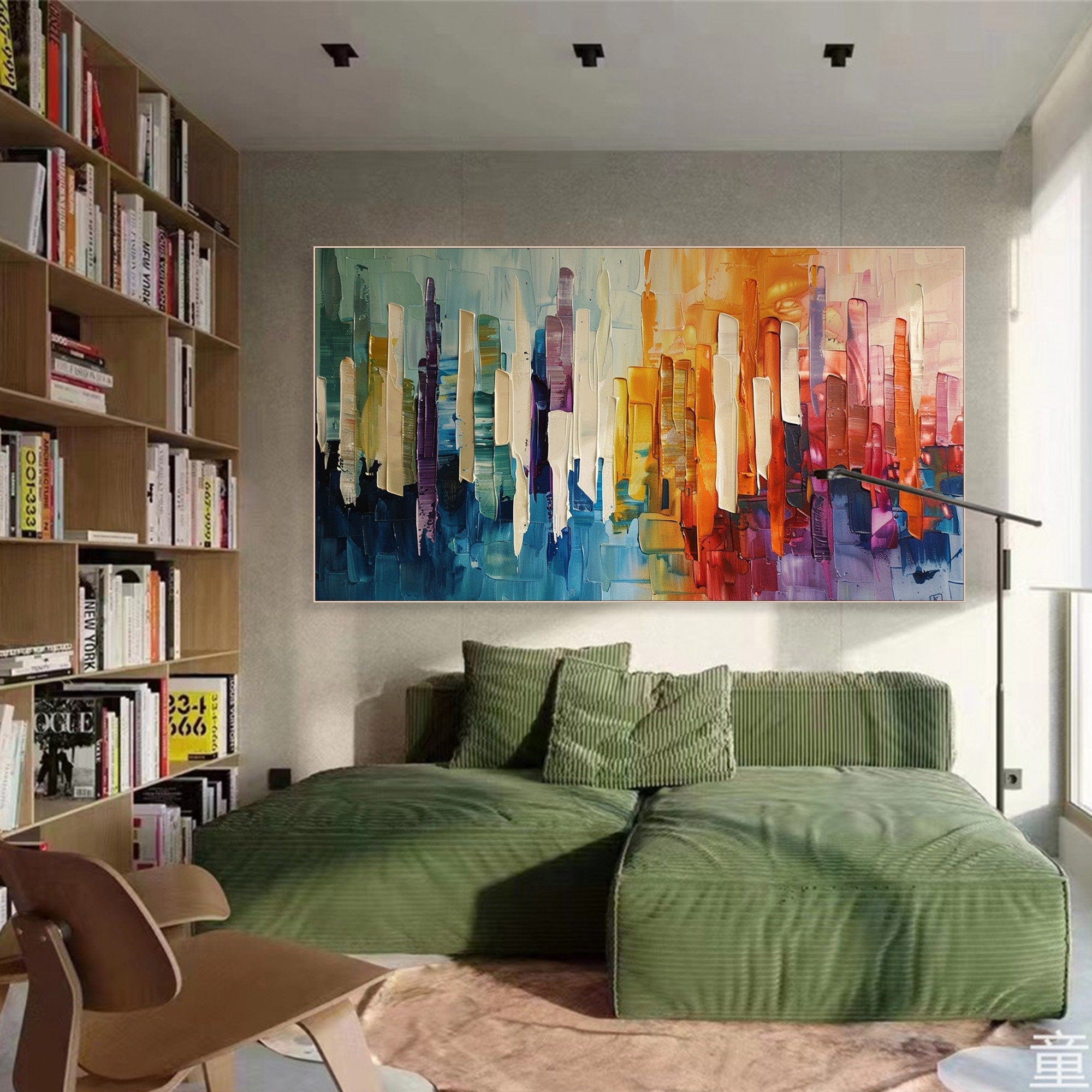 Modern City Abstract Oil Painting, Colorful Skyline Art Wall Decor TB 055 - Texarart