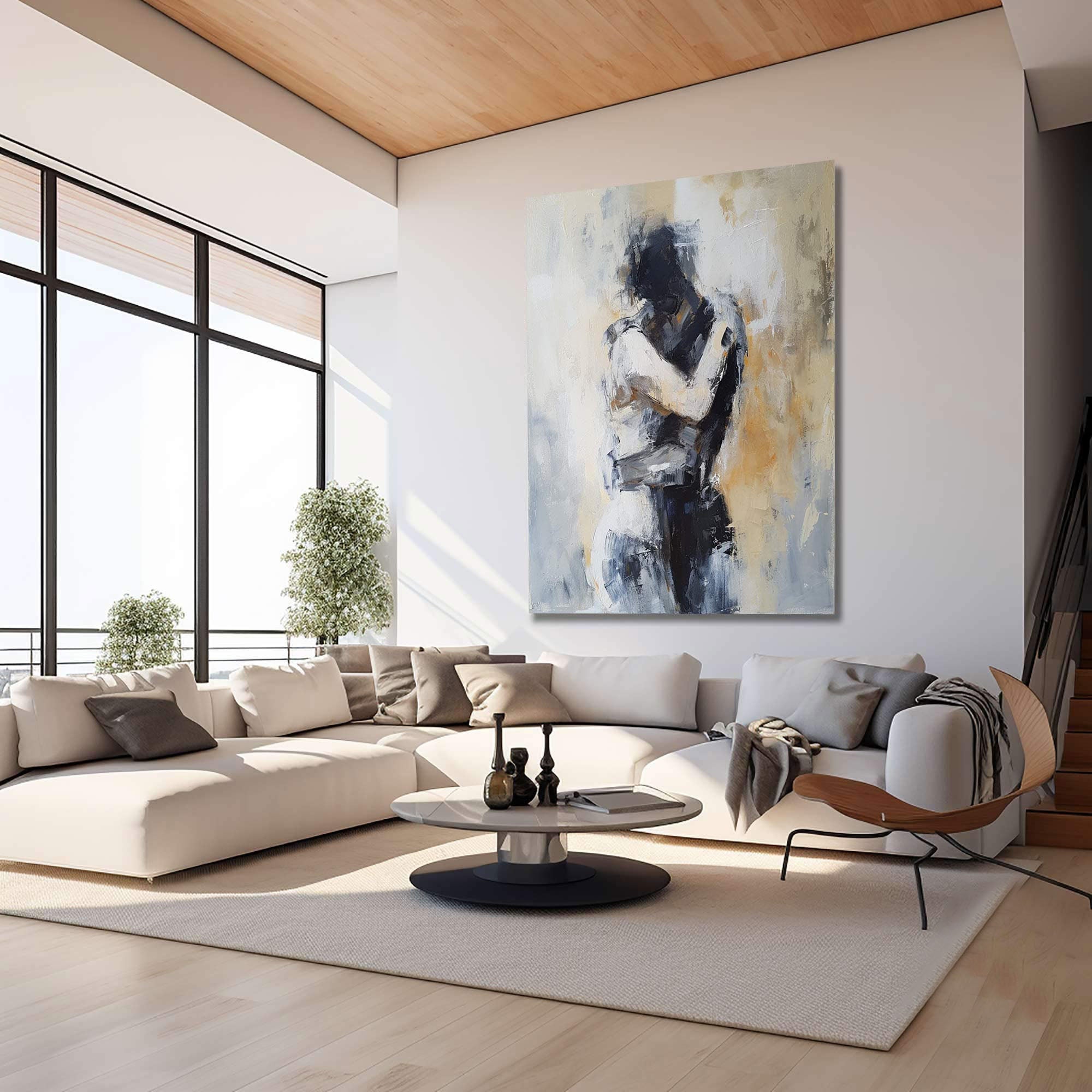 Embracing Abstract Figure Oil Painting, Modern Emotional Art Wall Decor TB 048 - Texarart