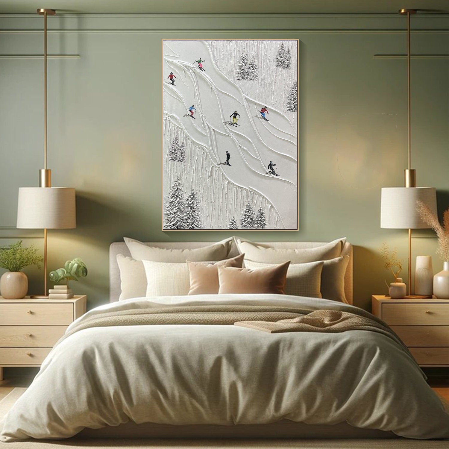 Modern 3D Embossed Skiing Art, White Snow Mountain TB 071 - Texarart