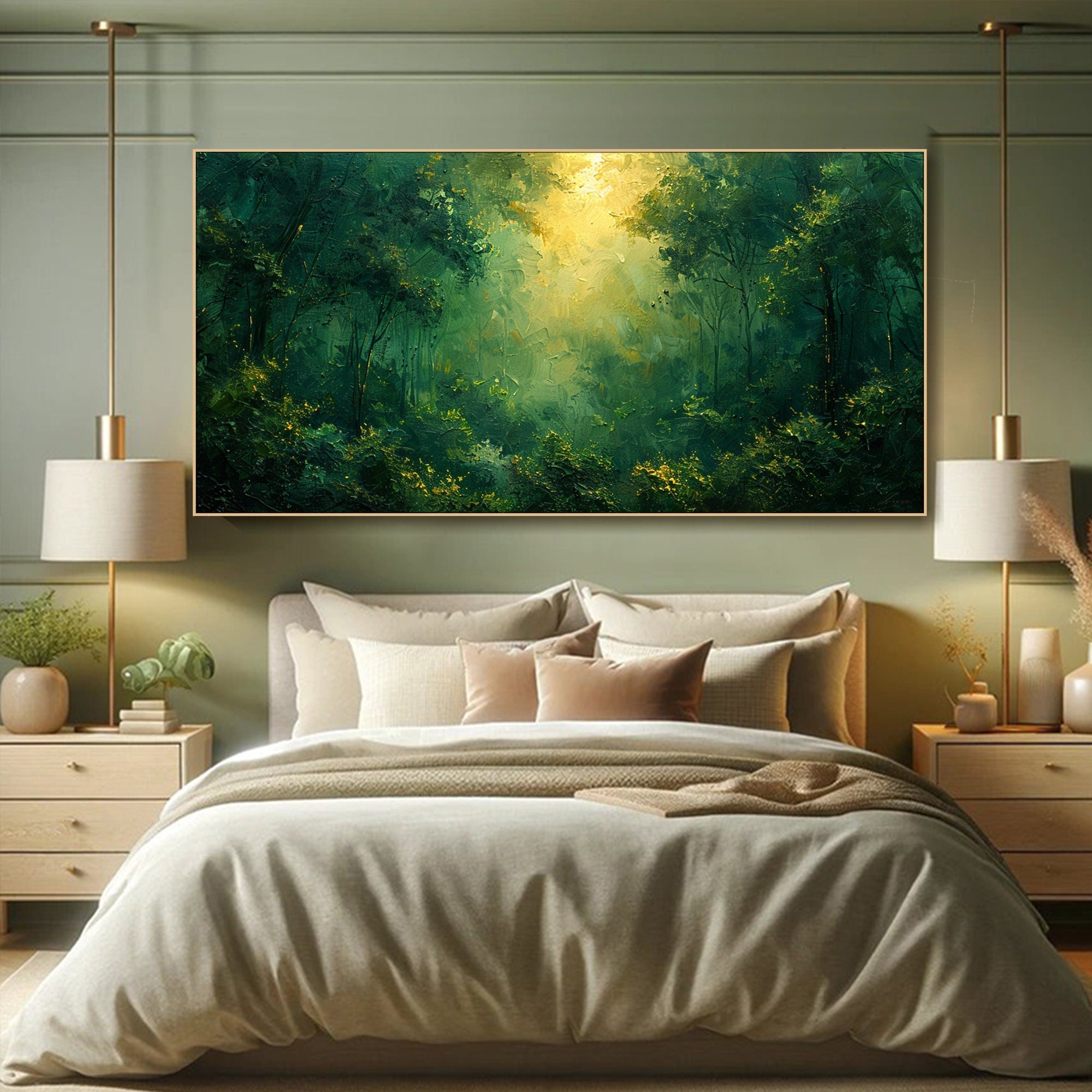 Deep Forest Abstract Oil Painting, Modern Mysterious Landscape Wall Decor TB 047 - Texarart