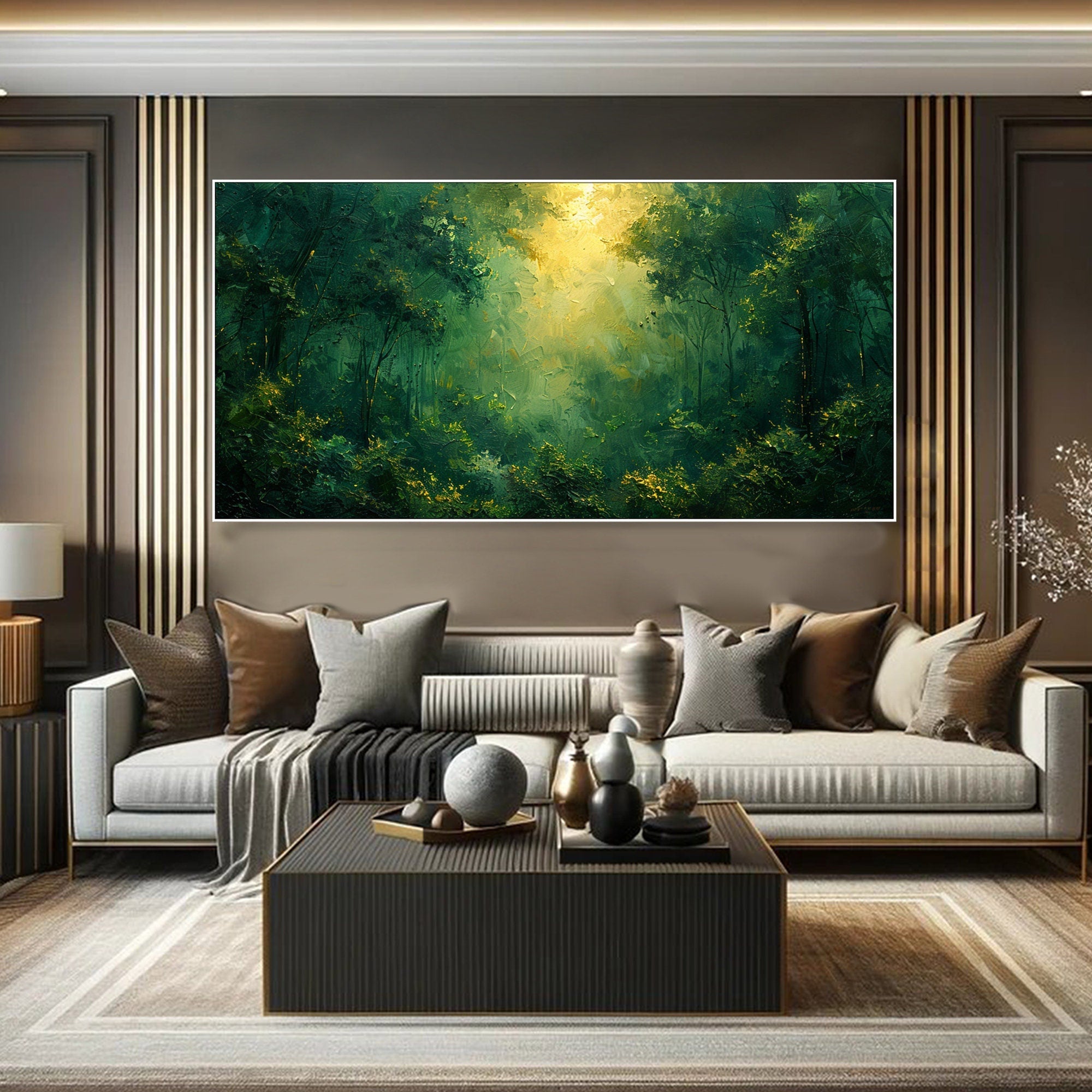 Deep Forest Abstract Oil Painting, Modern Mysterious Landscape Wall Decor TB 047 - Texarart