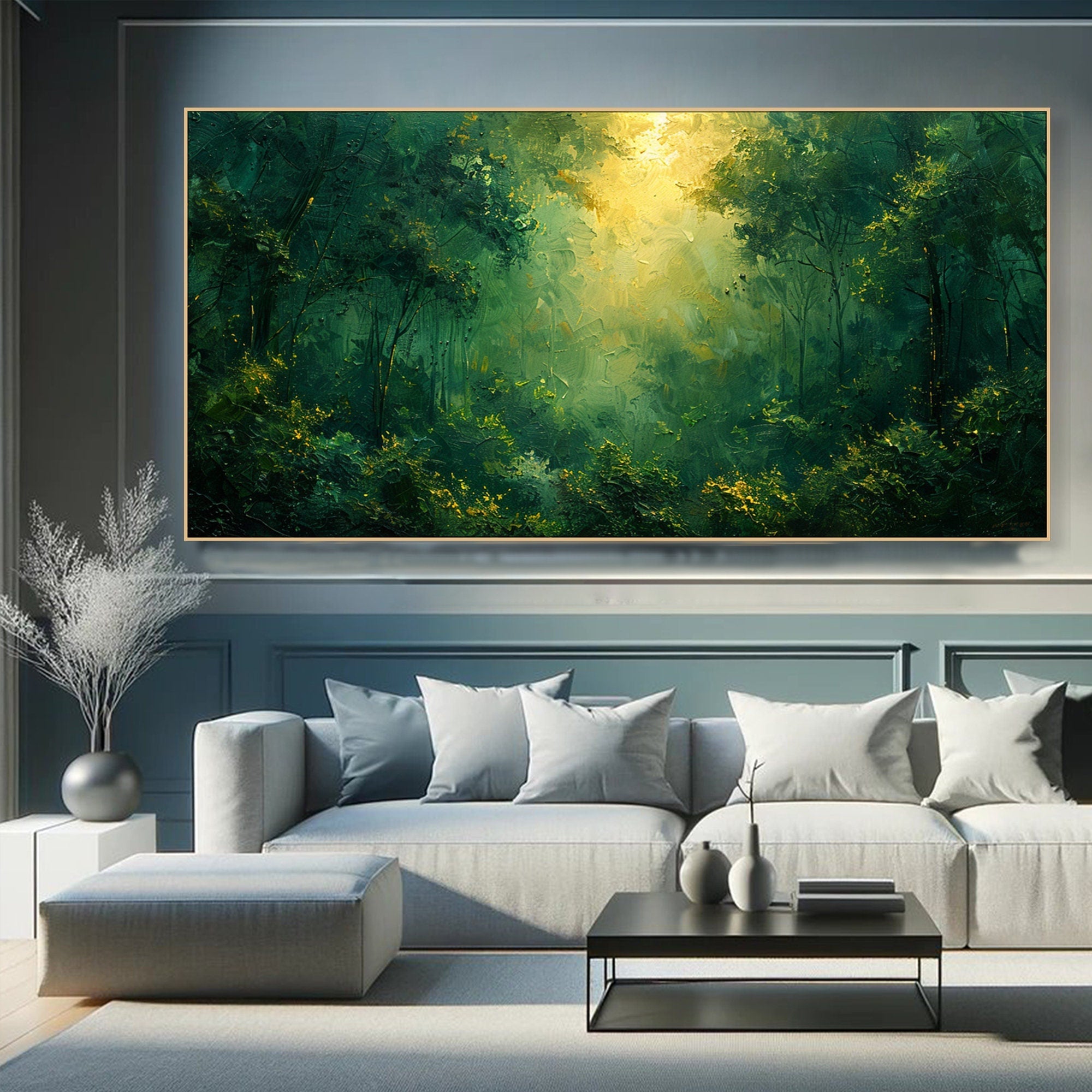 Deep Forest Abstract Oil Painting, Modern Mysterious Landscape Wall Decor TB 047 - Texarart