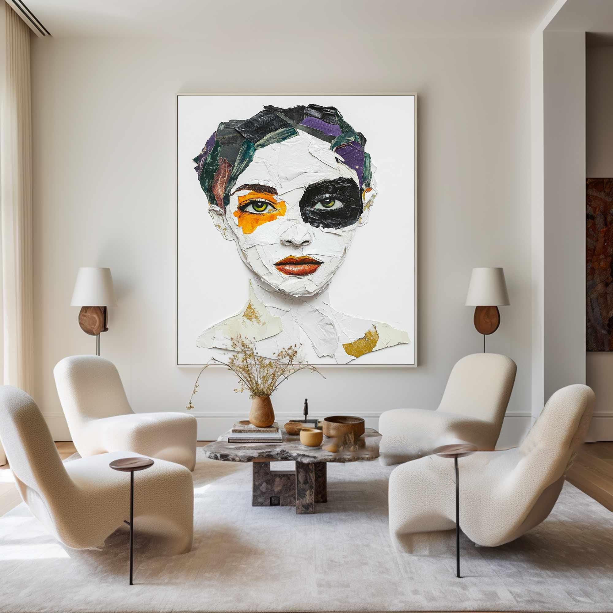 Vivid Color Abstract Portrait Painting, Modern Art Wall Art TB 041 - Texarart