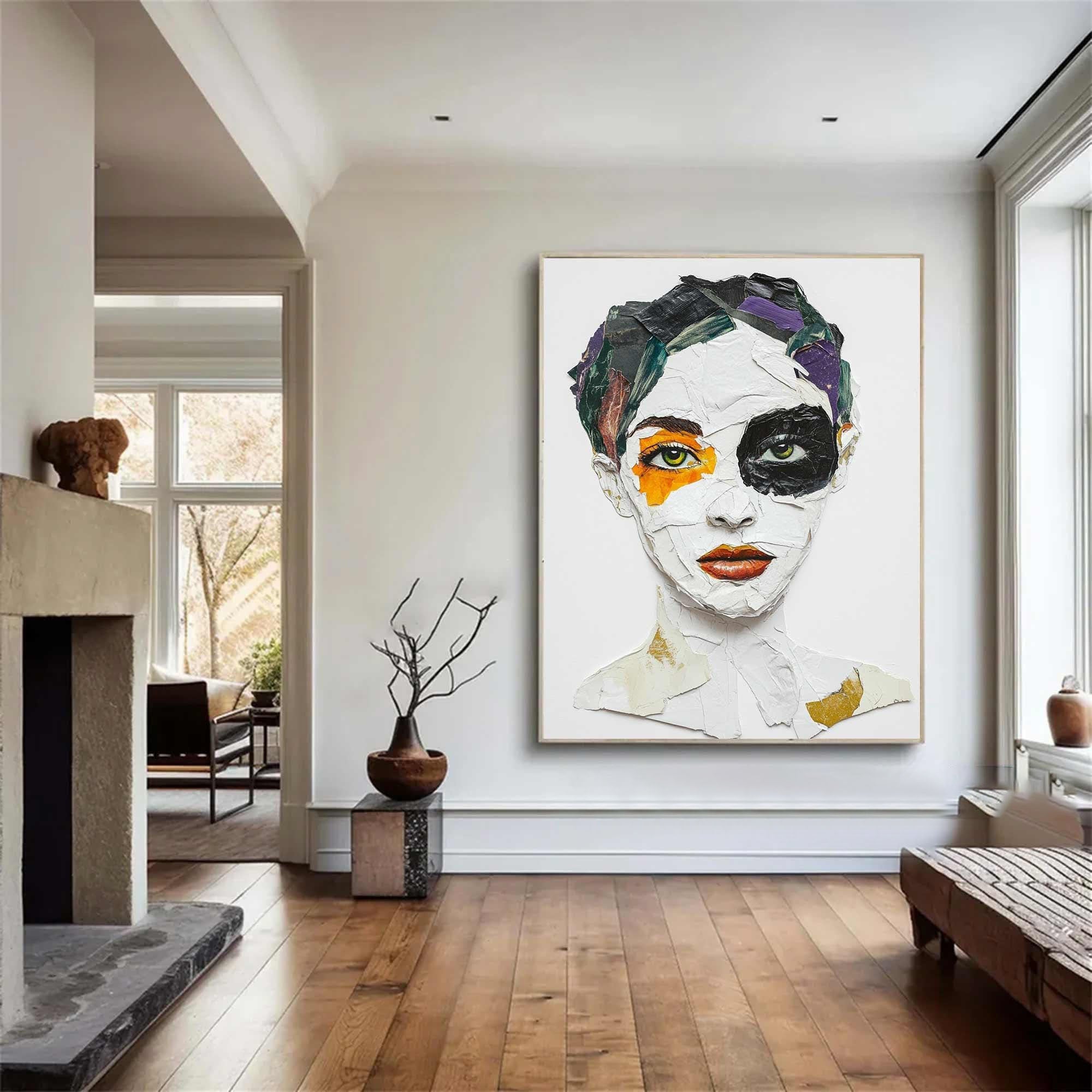 Vivid Color Abstract Portrait Painting, Modern Art Wall Art TB 041 - Texarart