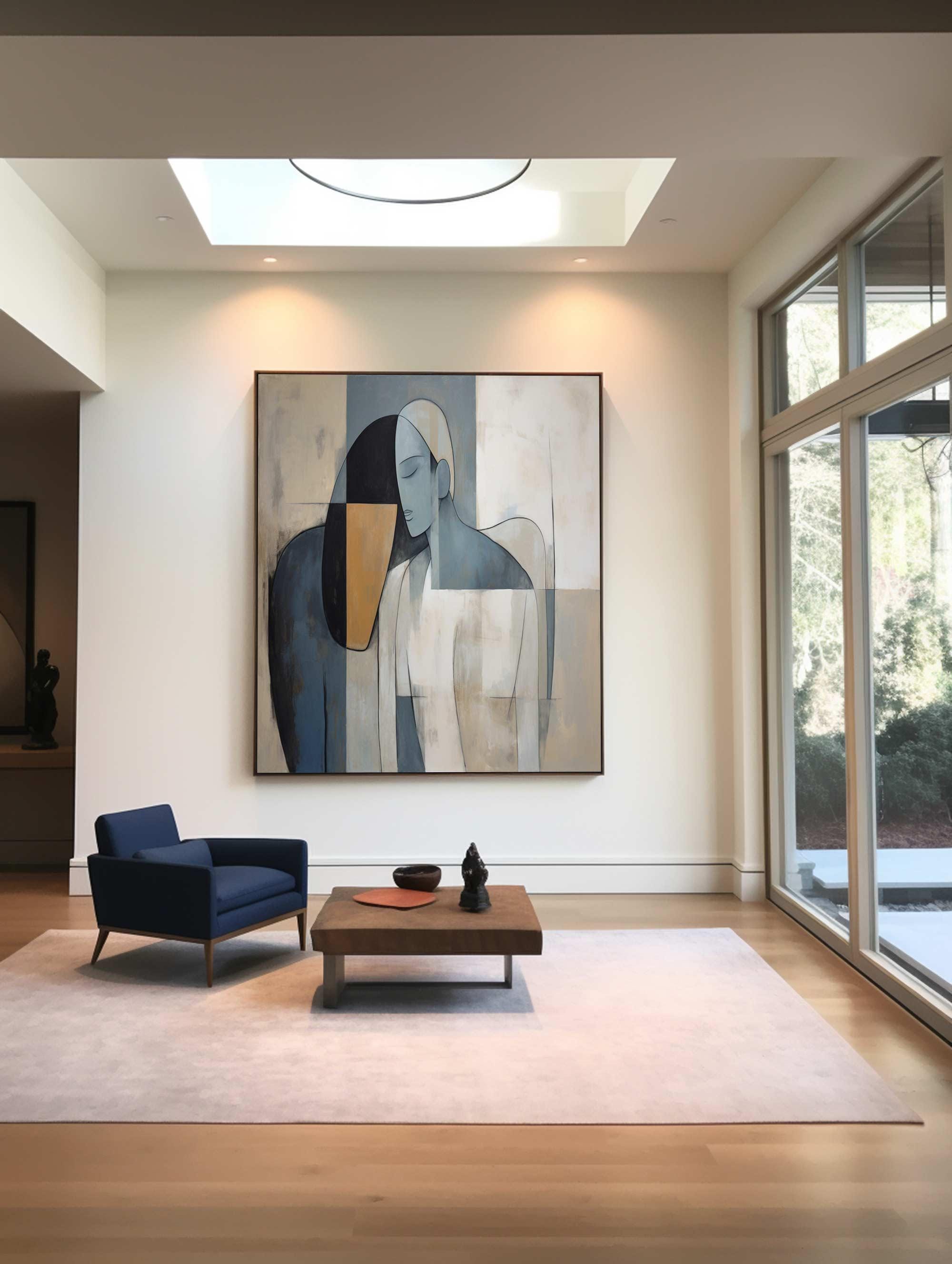 Modern Minimalist Abstract Figure Oil Painting, Serene Art Wall Decor TB 046 - Texarart