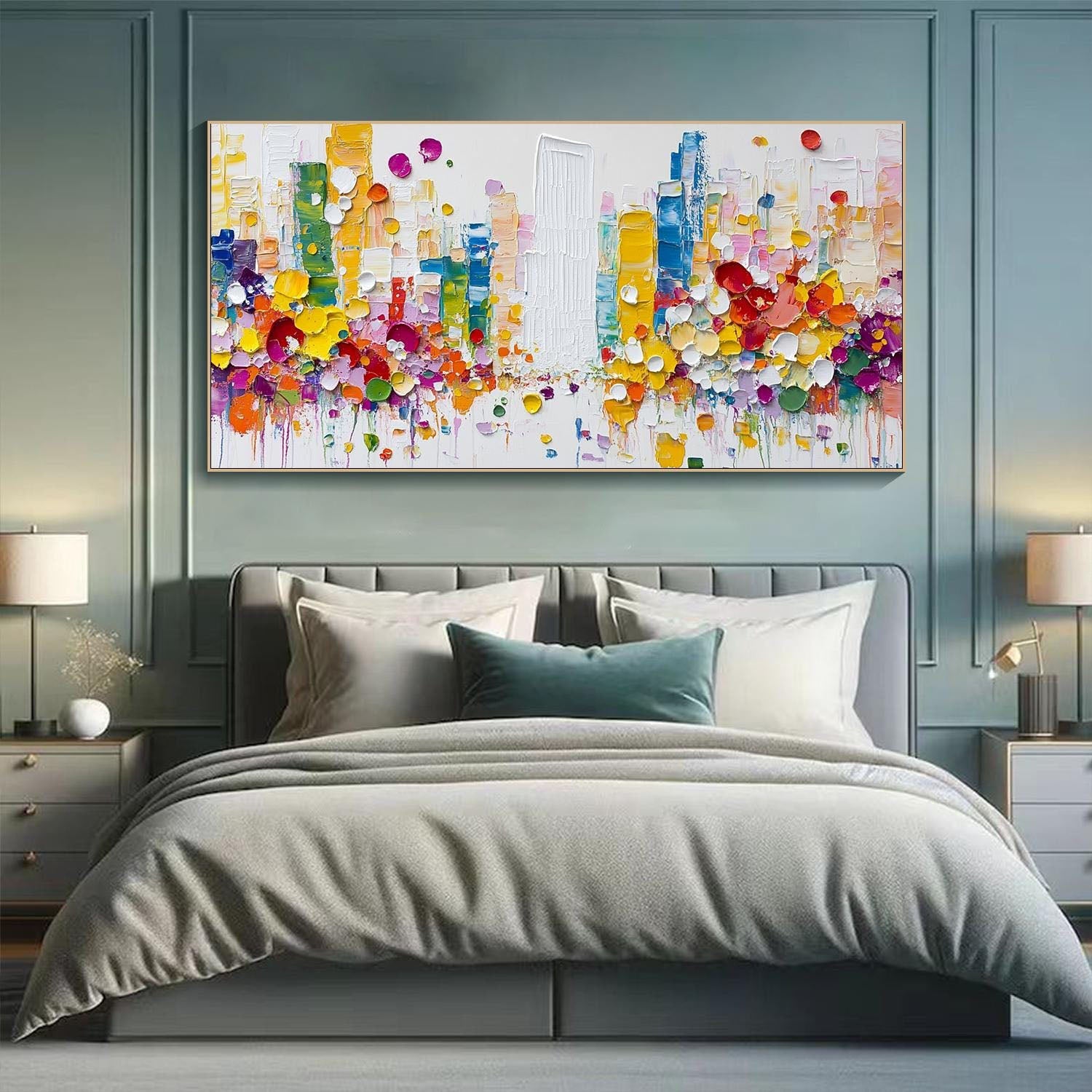 Modern Abstract City Oil Painting, Colorful 3D Street TB 067 - Texarart