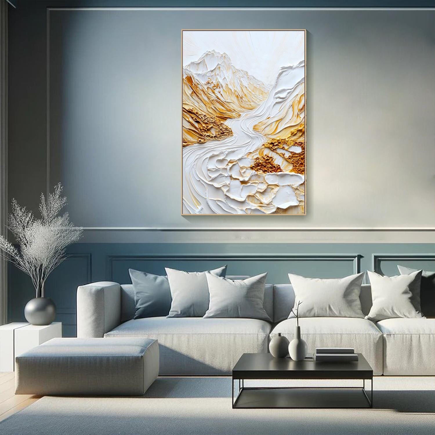 Modern 3D Embossed Landscape Art, White Gold Grand TB 064 - Texarart