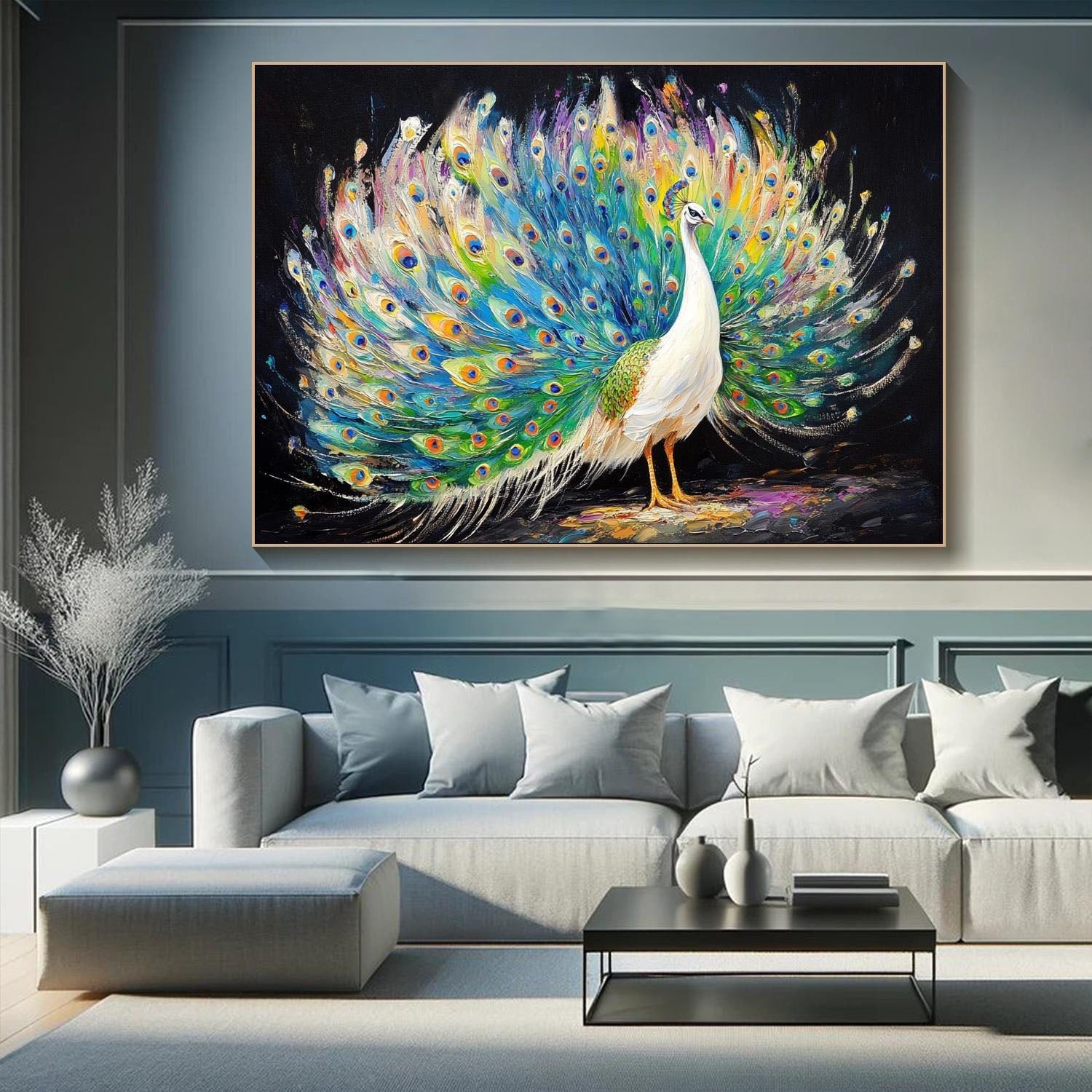 Stunning 3D Colorful Peacock Large Textured Oil Painting ZZ 011 - Texarart