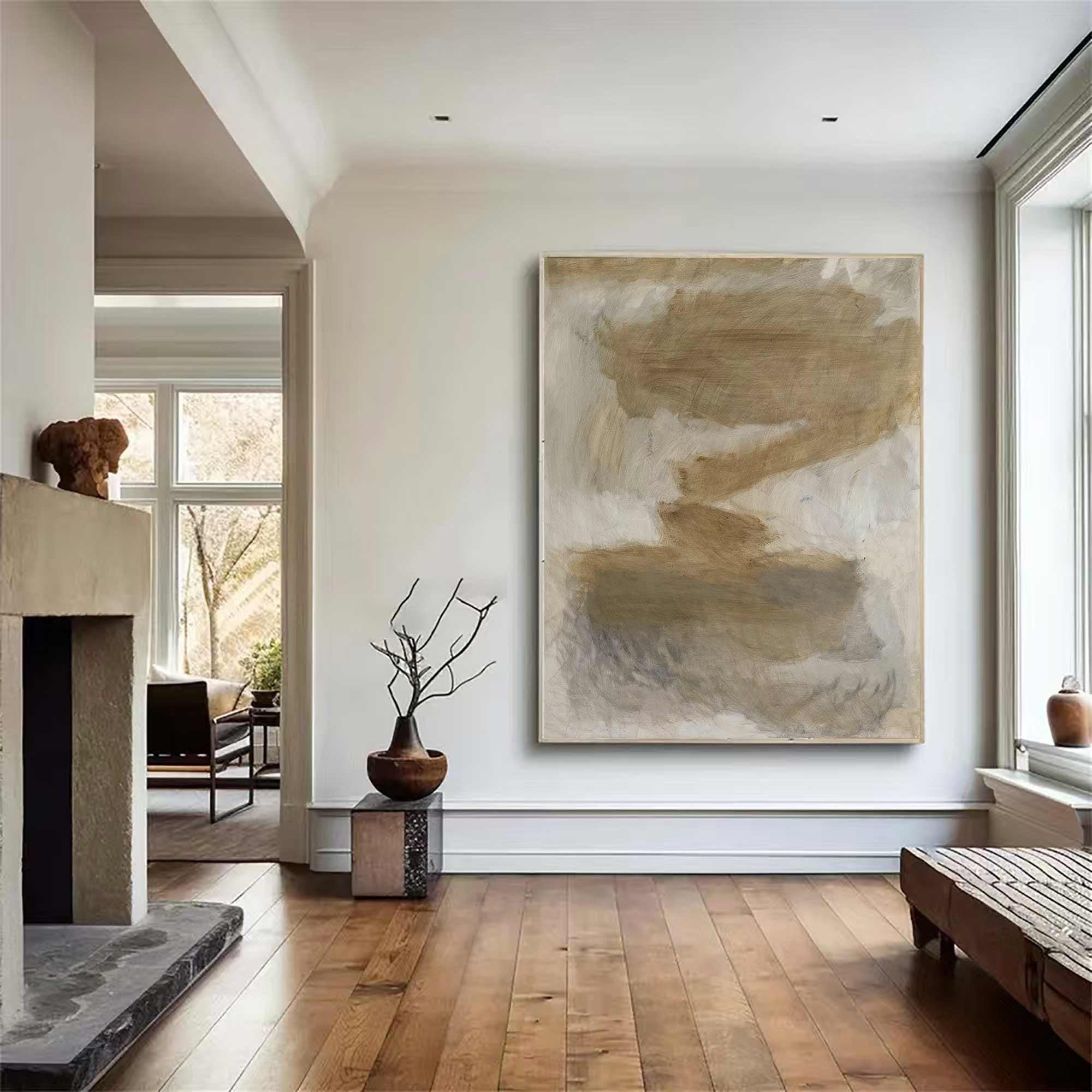 Beige Brown Gray Abstract Blending Art, Modern Minimalist TB 061 - Texarart