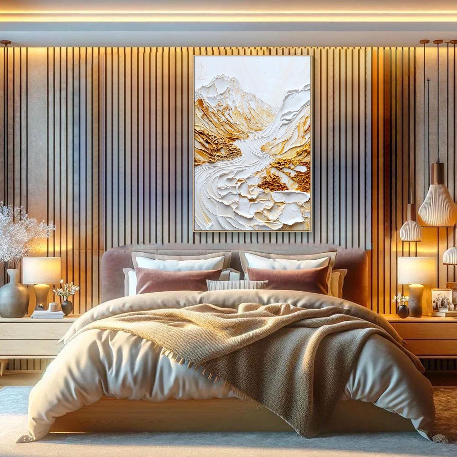 Modern 3D Embossed Landscape Art, White Gold Grand TB 064 - Texarart