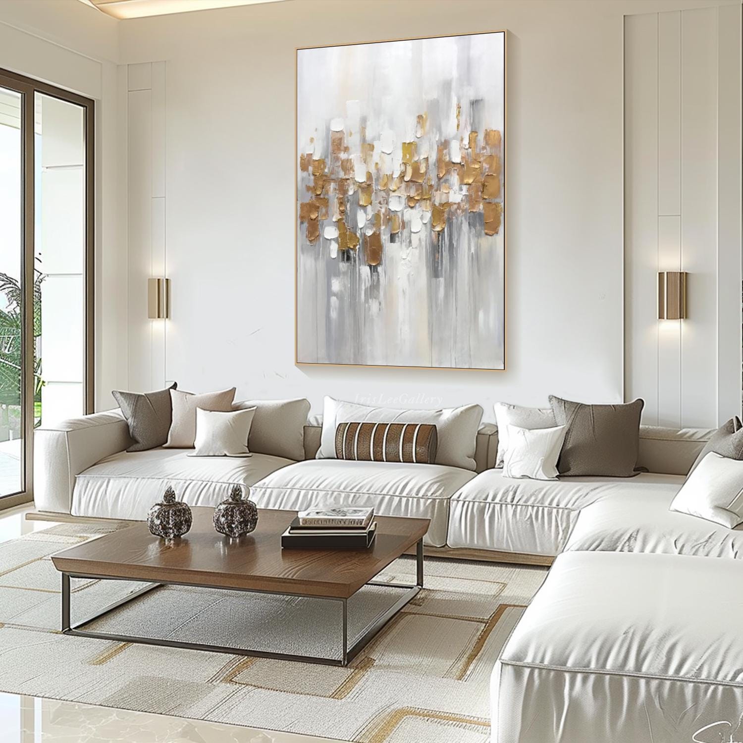 Modern Abstract Textured Oil Painting, White Gray Gold TB 065 - Texarart