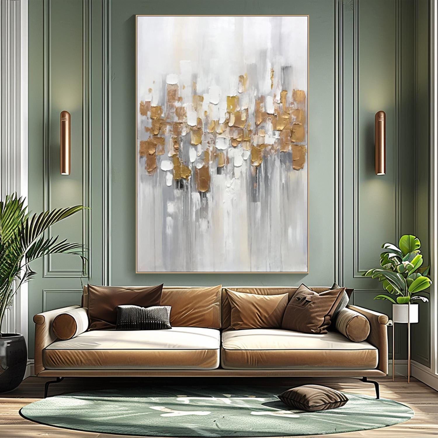 Modern Abstract Textured Oil Painting, White Gray Gold TB 065 - Texarart