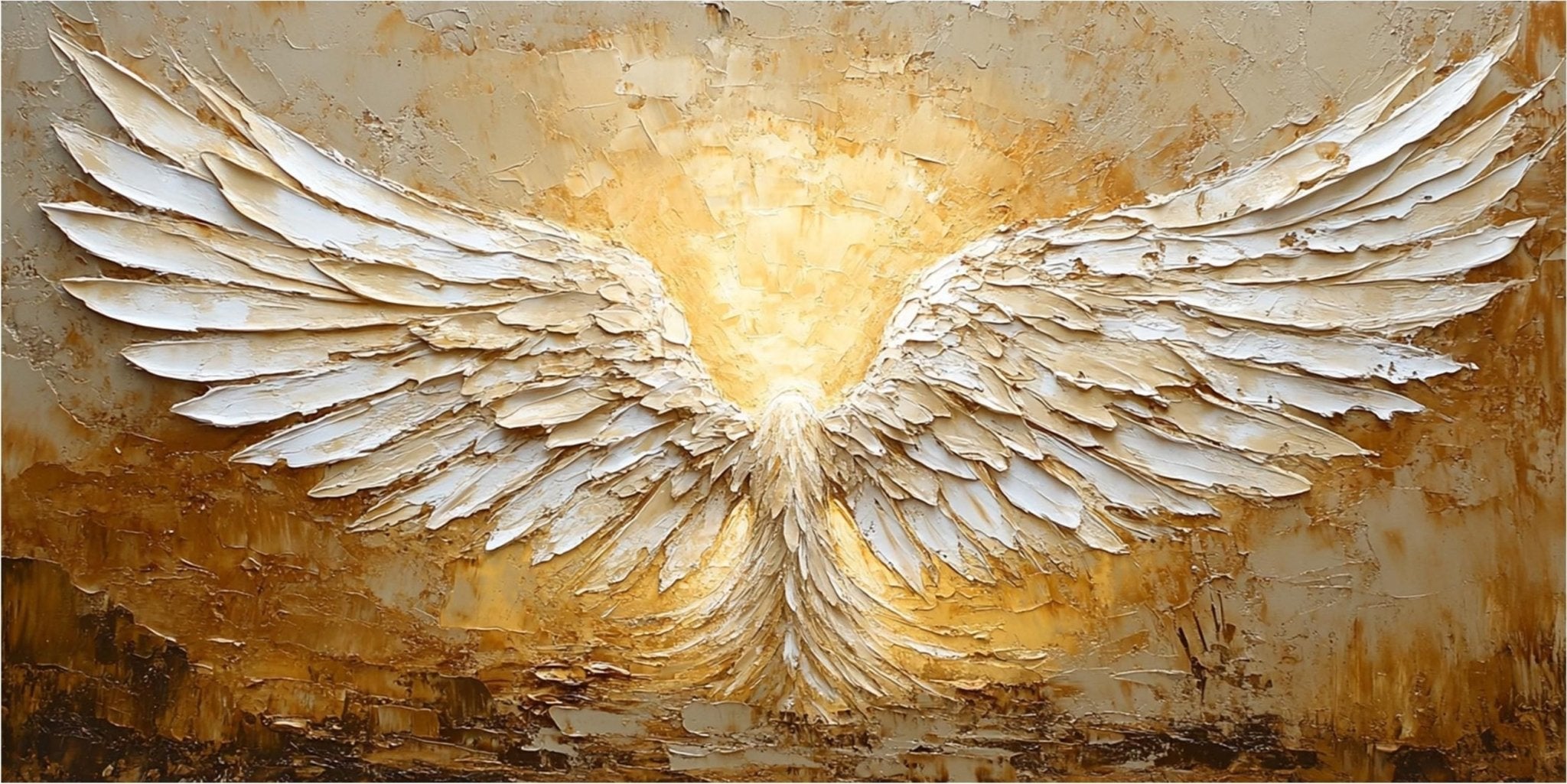 White and Gold Textured Painting | Large Angel Wings Wall Art ZZ 148 - Texarart