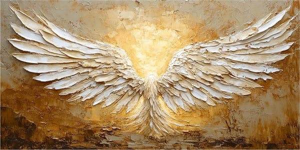 White and Gold Textured Painting | Large Angel Wings Wall Art ZZ 148 - Texarart